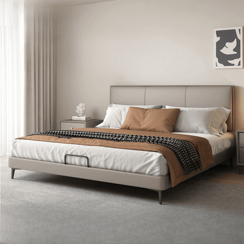 Grey Solid Color Platform Bed with Timber Frame for Living Room thumbnail 1