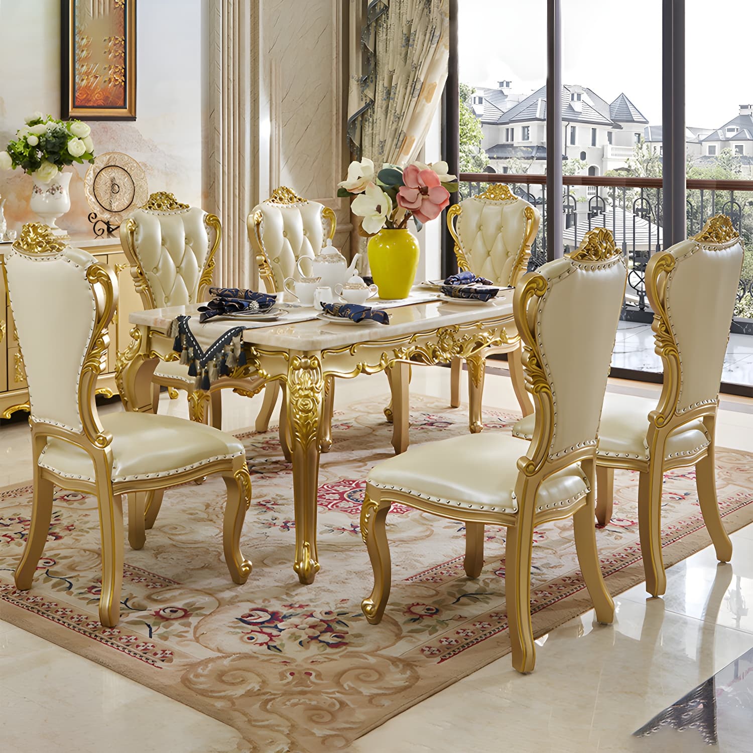 Victoria Rectangle Table Set 1/2/5/7 Pieces Dining Set for Home Use thumbnail 3