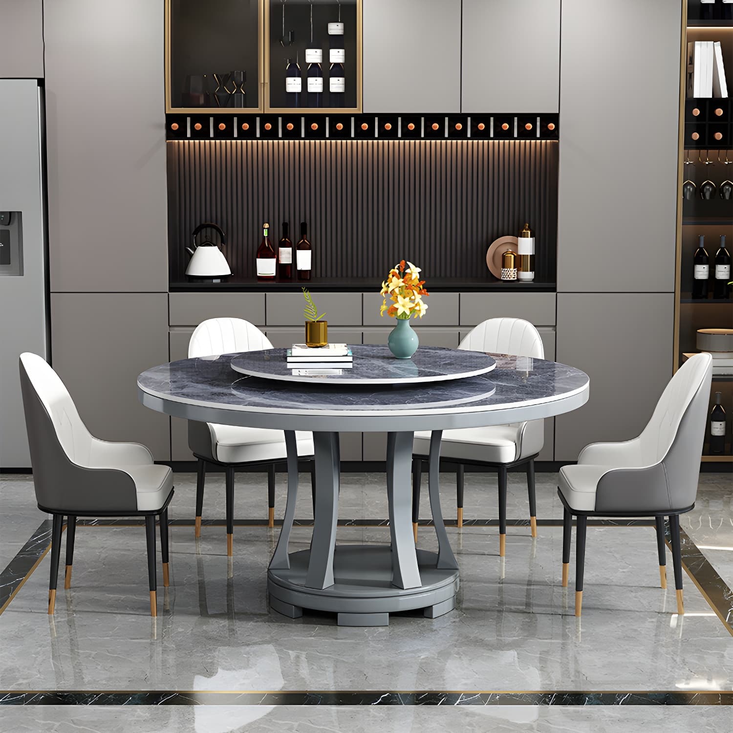 Modern Rubberwood Home Table Round Pedestal Convertible Dining Table thumbnail 11