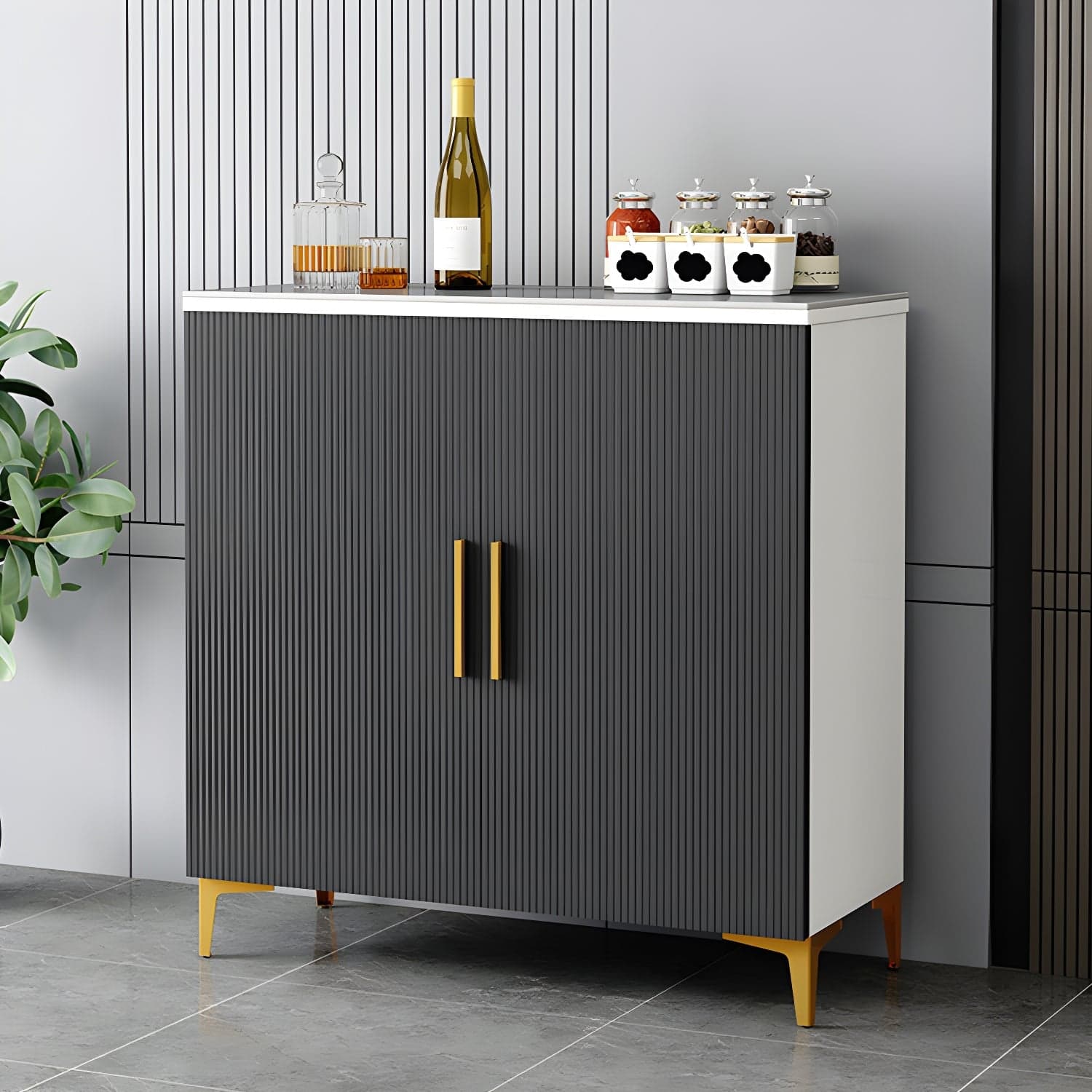 Wood Sideboard/Credenza 35 Inches Wide Glam Style, No Drawers, 2-Door Cabinet thumbnail 4