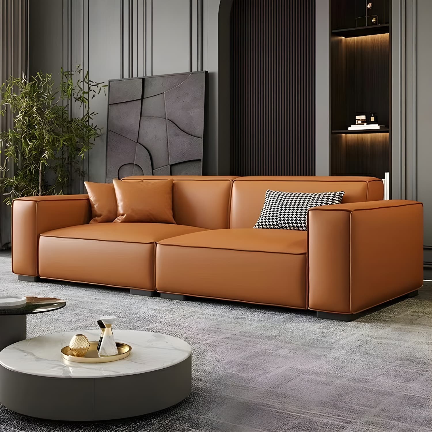 Extra Long Modern Wood Sofa with Stain Resistant Fabric and Seat for 5 People thumbnail 19