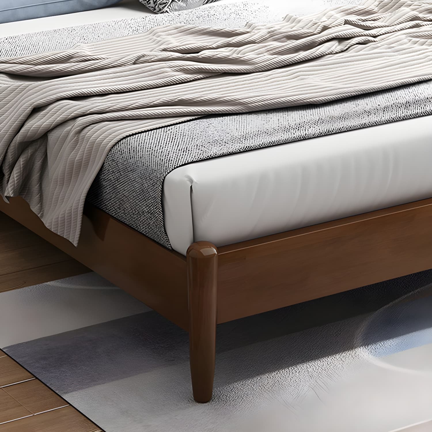 Northern European Solid Wood Bed Frame Mattress Included Panel Bed with Headboard thumbnail 7