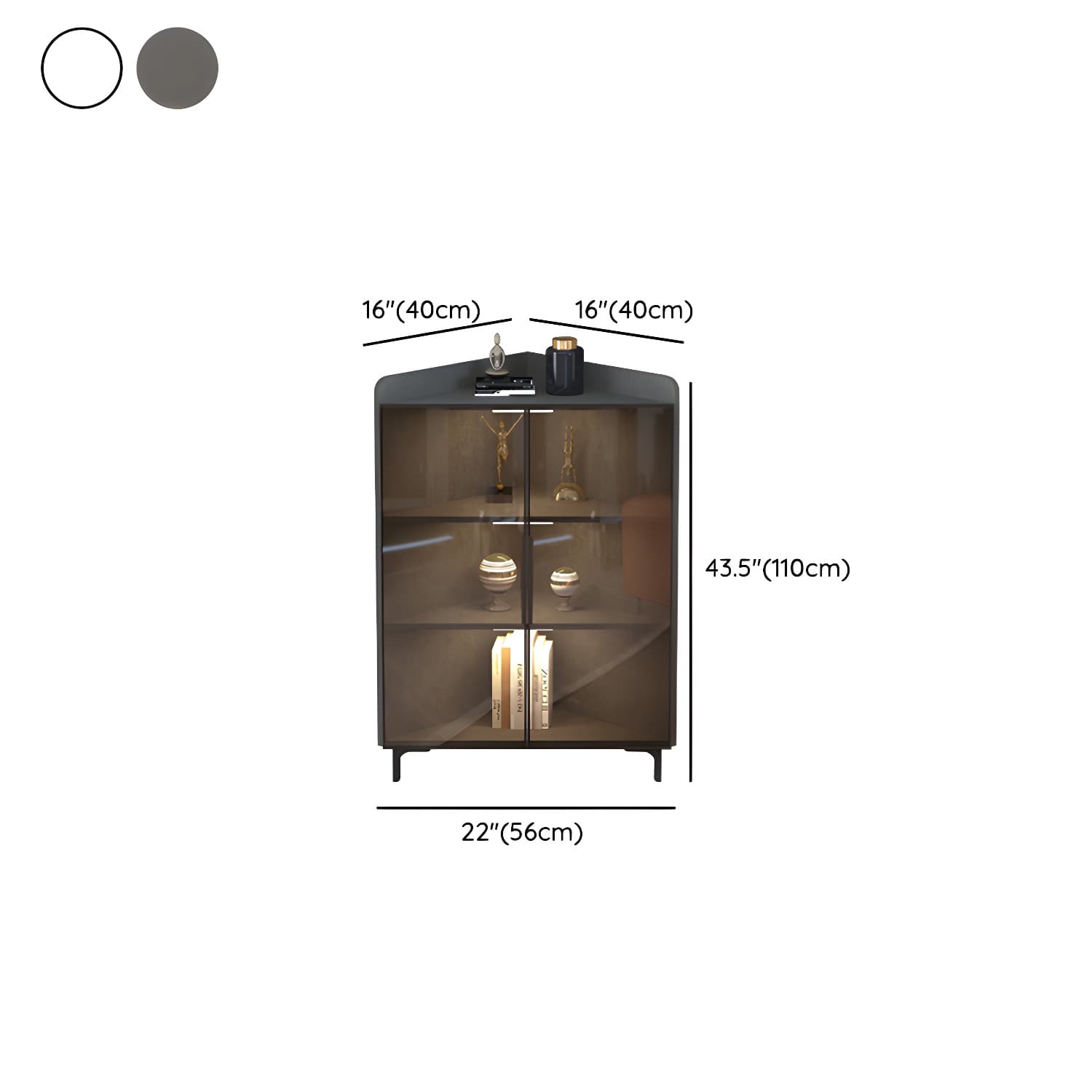 Modern Black Corner Accent. Wood Countertop. Glass Doors. Cabinets included thumbnail 10