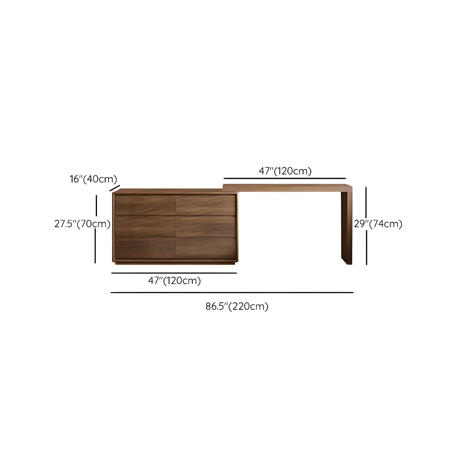 Modern Brown Wood Makeup Vanity with Drawers & Soft Close Drawer Glides thumbnail 10
