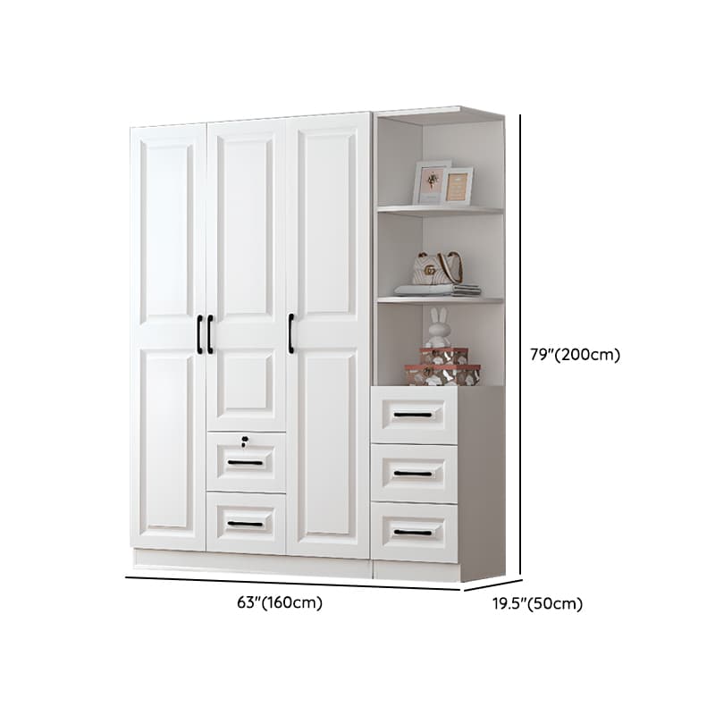 Sleek White Nordic Wooden Detached Almirah with Soft Close Drawers, Doors, and Clothing Rod thumbnail 26