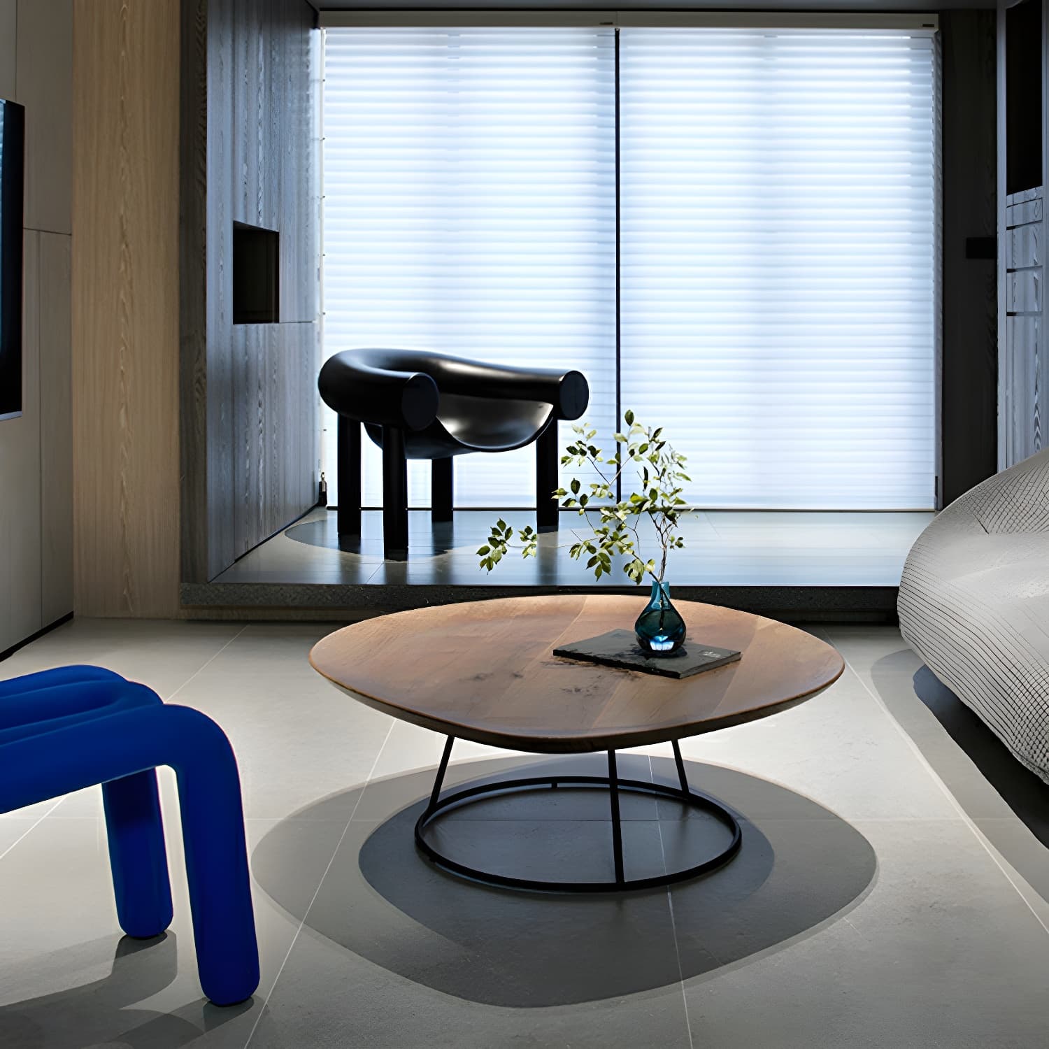 Modern Free Form Wood Coffee Table with Black Metal Frame - Storage Not Included thumbnail 5