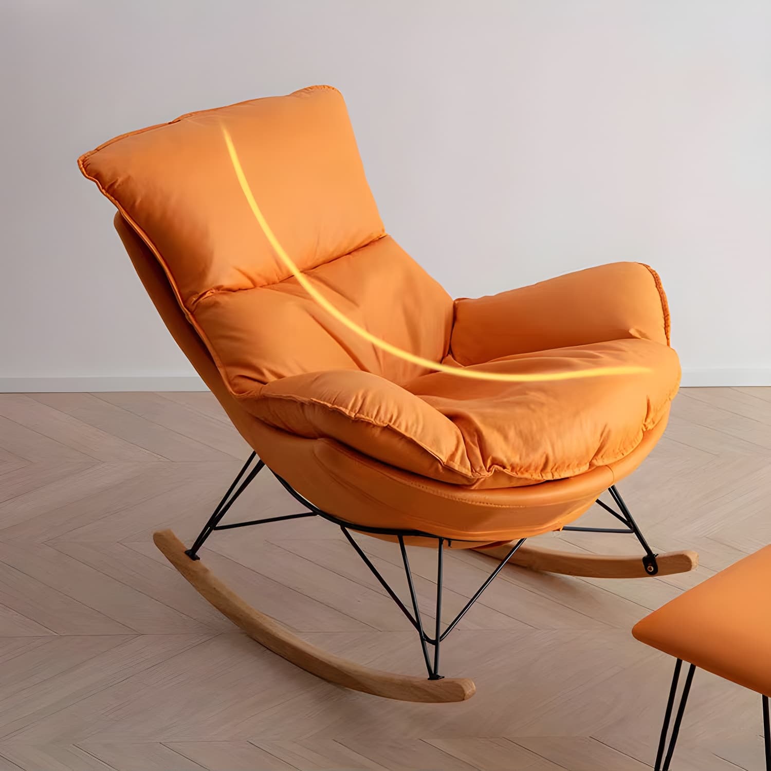 Modern Plain Rocking Chair Faux Leather Water Resistant Chair with Ottoman - image 8