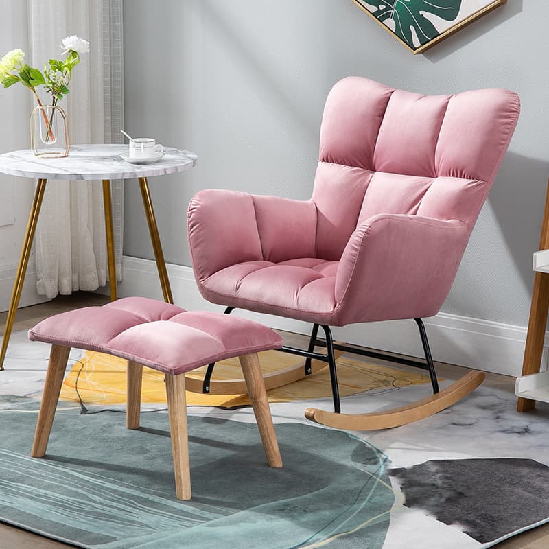 Contemporary Alloy Cushioned Living Room Rocking Chair 2 Piece Set with Footstool & Recessed Arm thumbnail 15