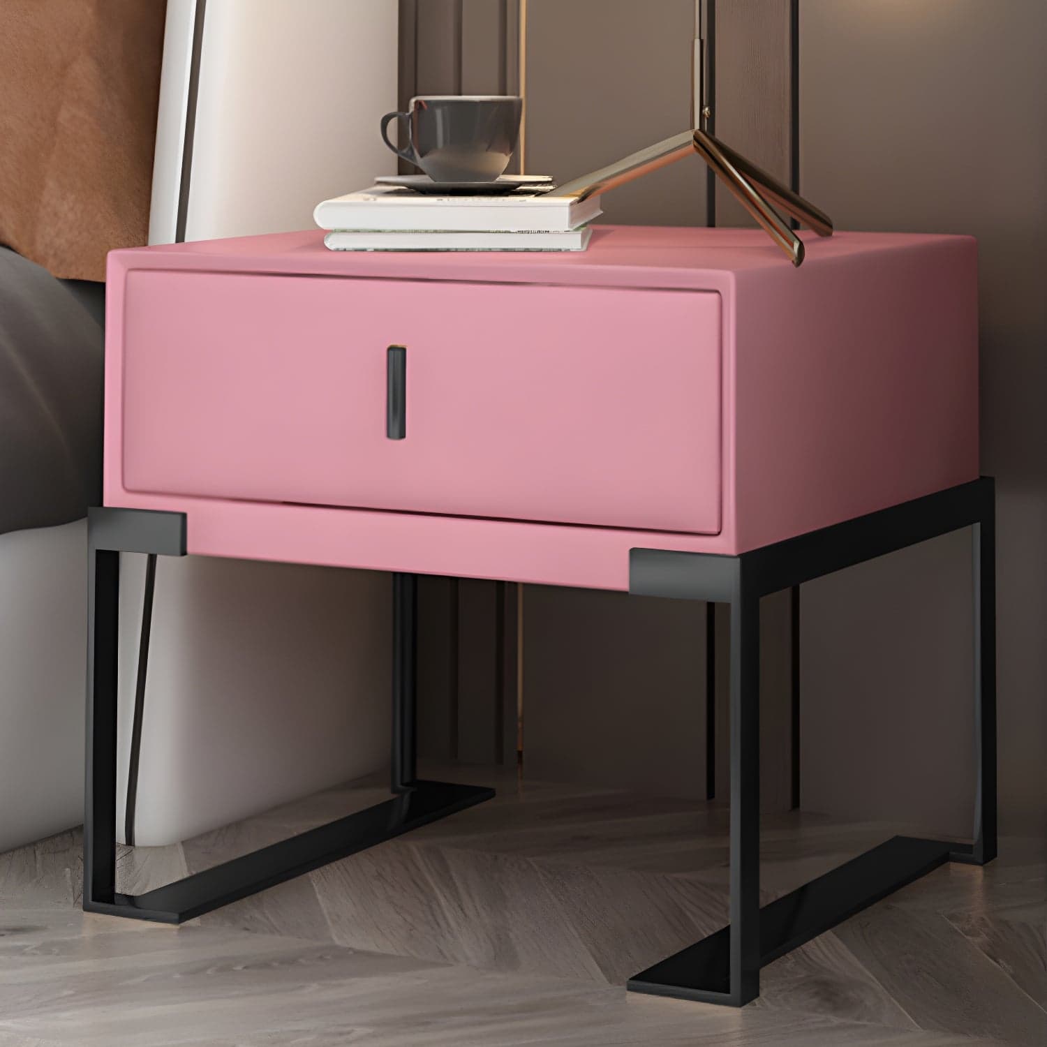 Leather 1 Drawer Nightstand Contemporary Night Table with Metal Legs thumbnail 10