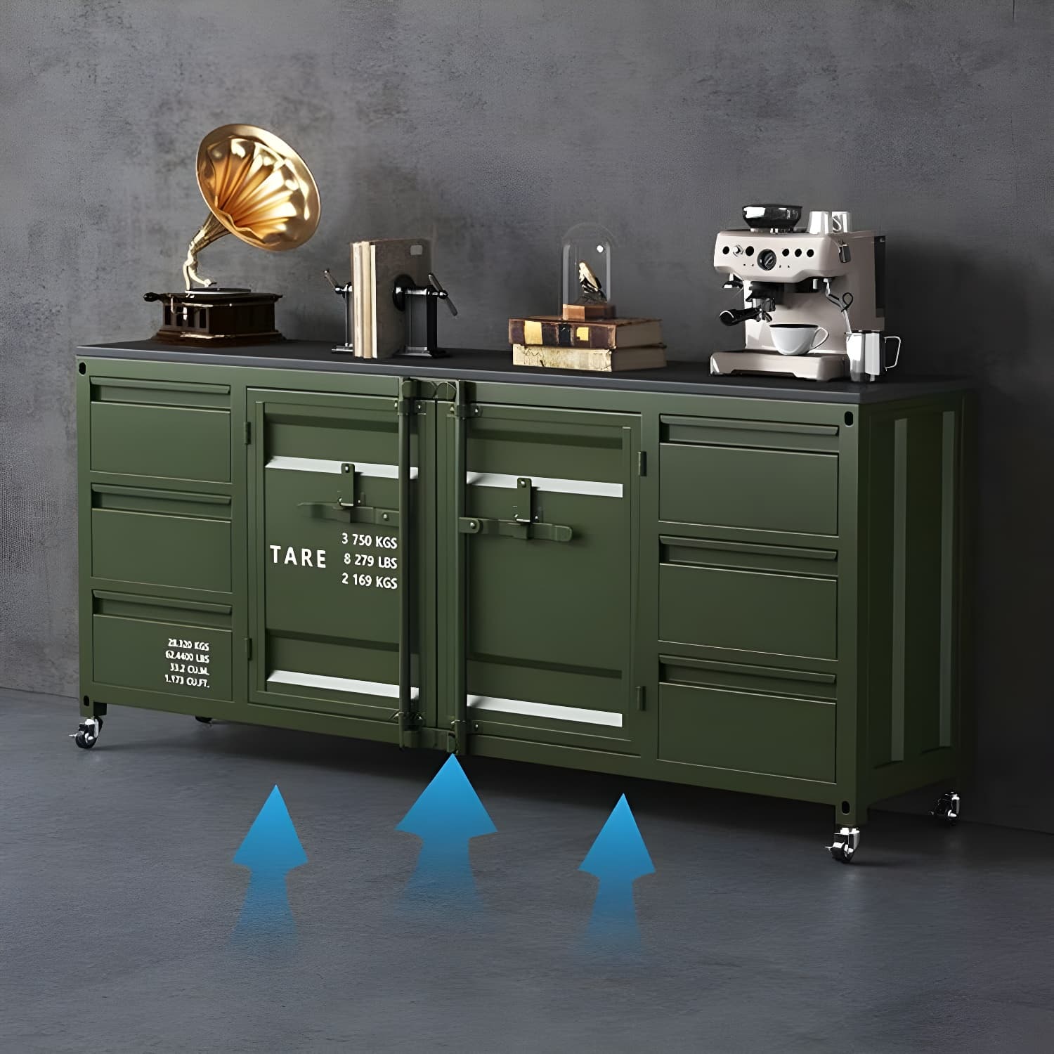Industrial Metal Sideboard Credenza with Cabinets and Drawers thumbnail 9