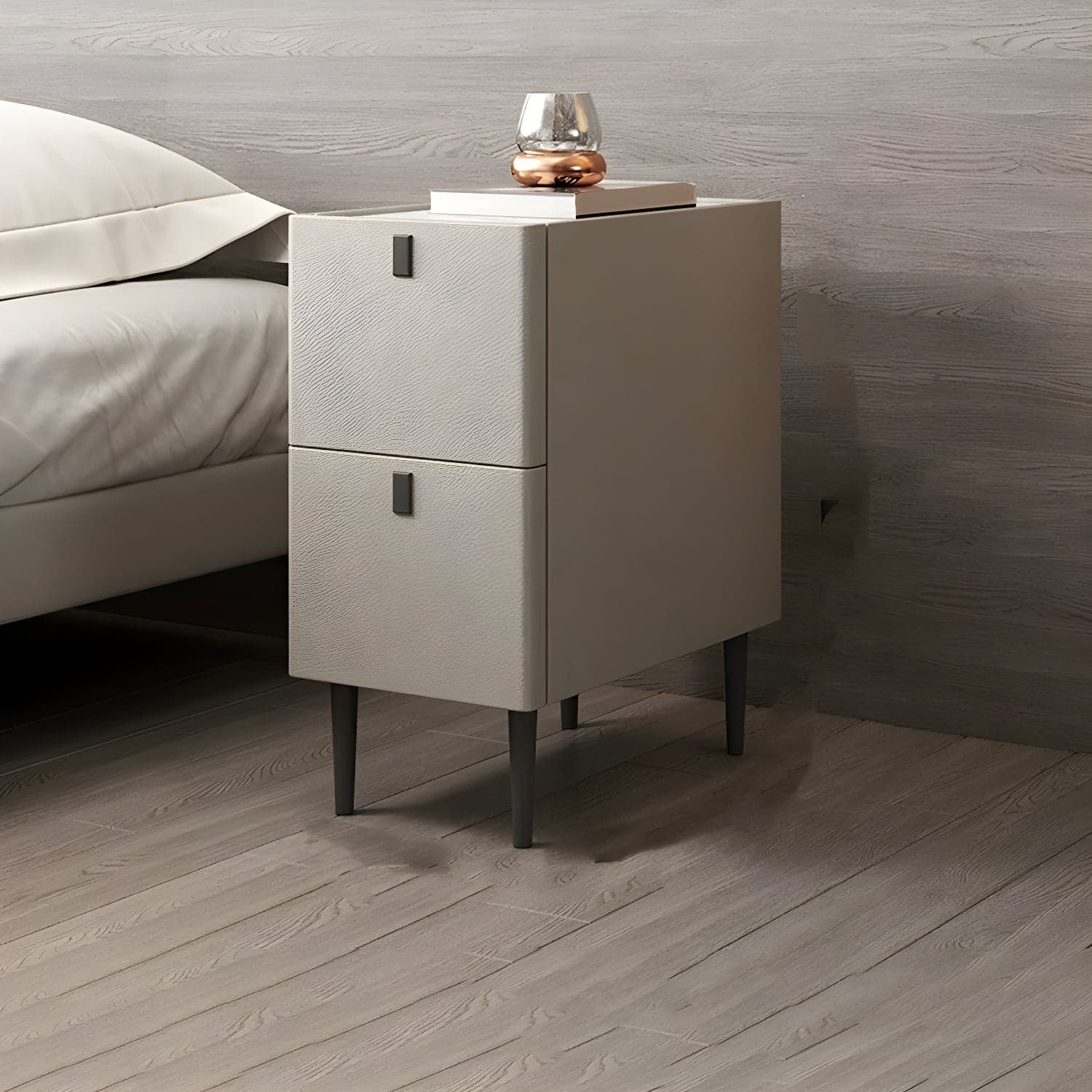 Modern Style Leather Polychromatic Choice of Black Cabinet Leg Nightstand thumbnail 8