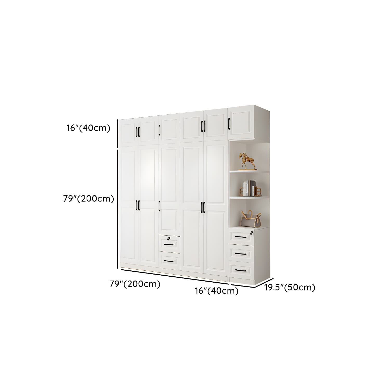 White Wood Wardrobe Armoire with Drawers, Shelves, and Clothing Rod thumbnail 33