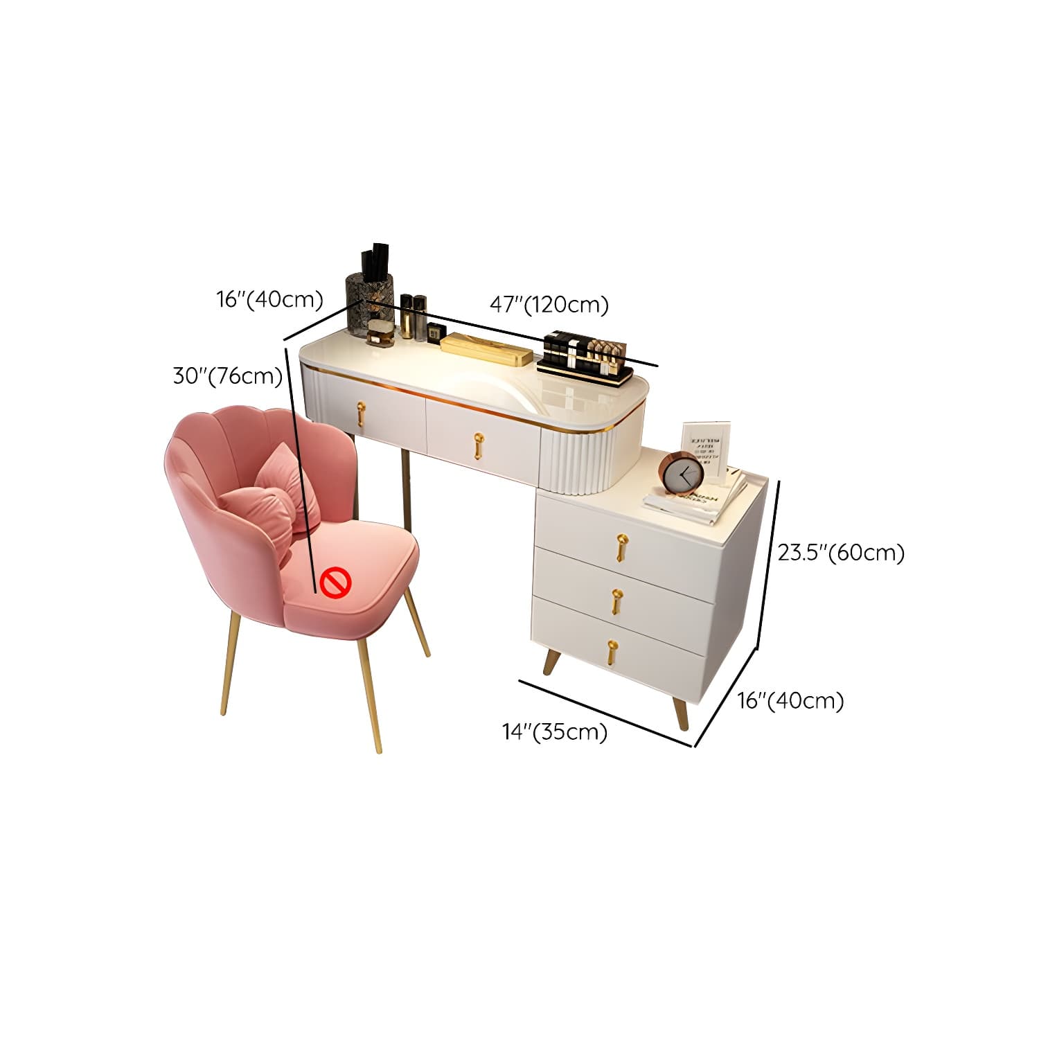 Removable Makeup Counter Bedroom Vanity Dressing Table with Lighted Mirror thumbnail 23