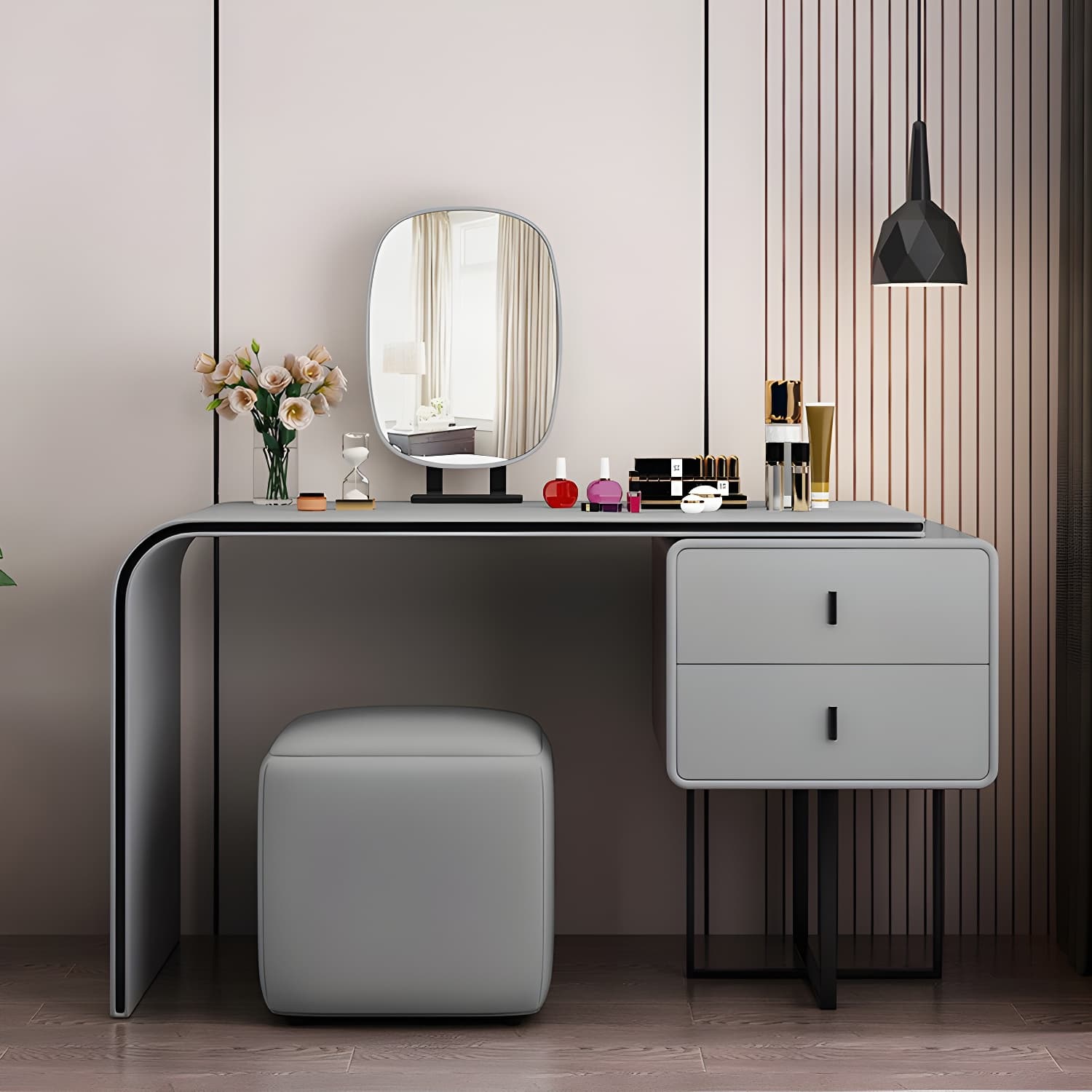 Glam Style 2-Drawer Solid Color Dressing Table Mirror Make-up Vanity thumbnail 4
