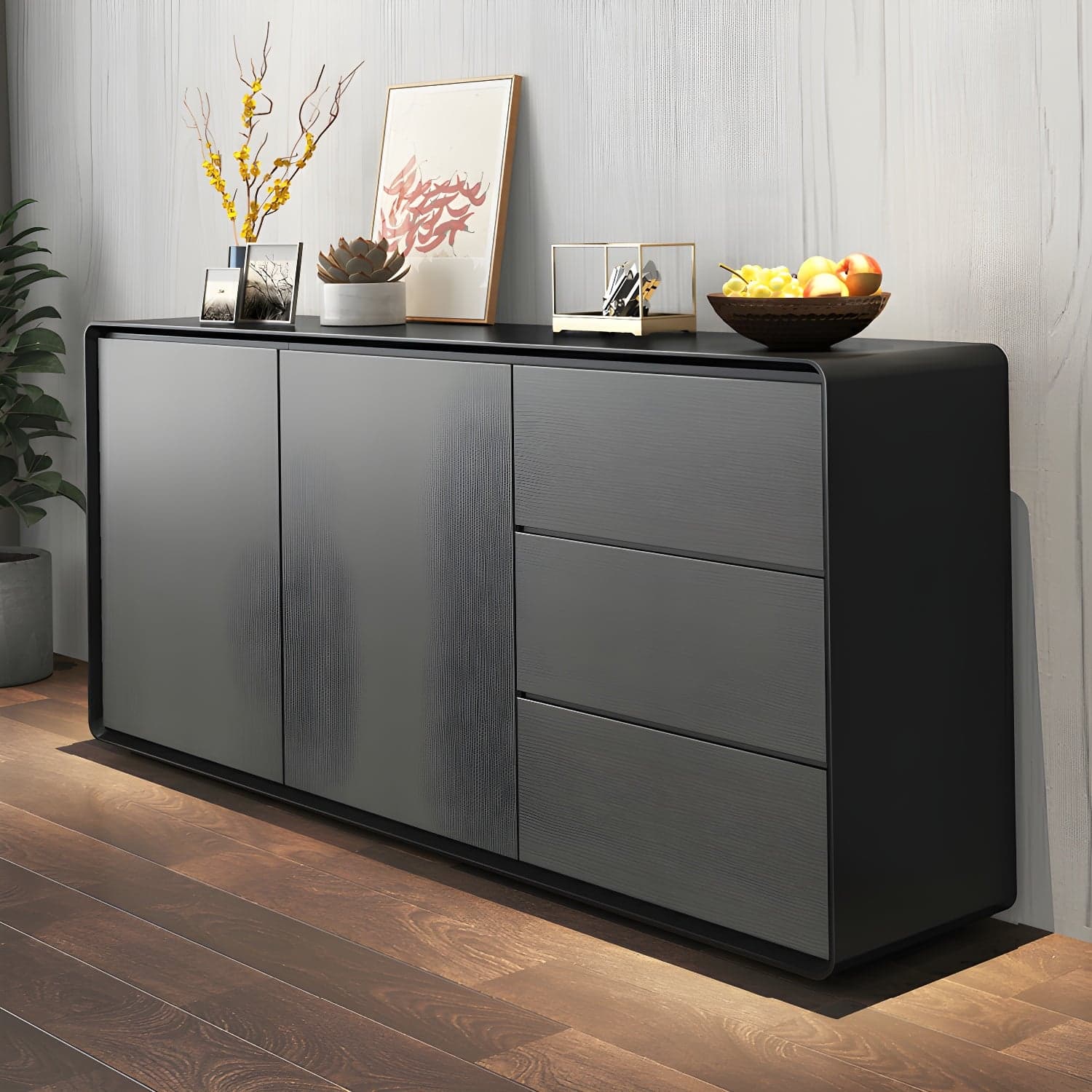Modern Wood Buffet Sideboard Cabinet with 2 Doors and 3 Drawers thumbnail 3