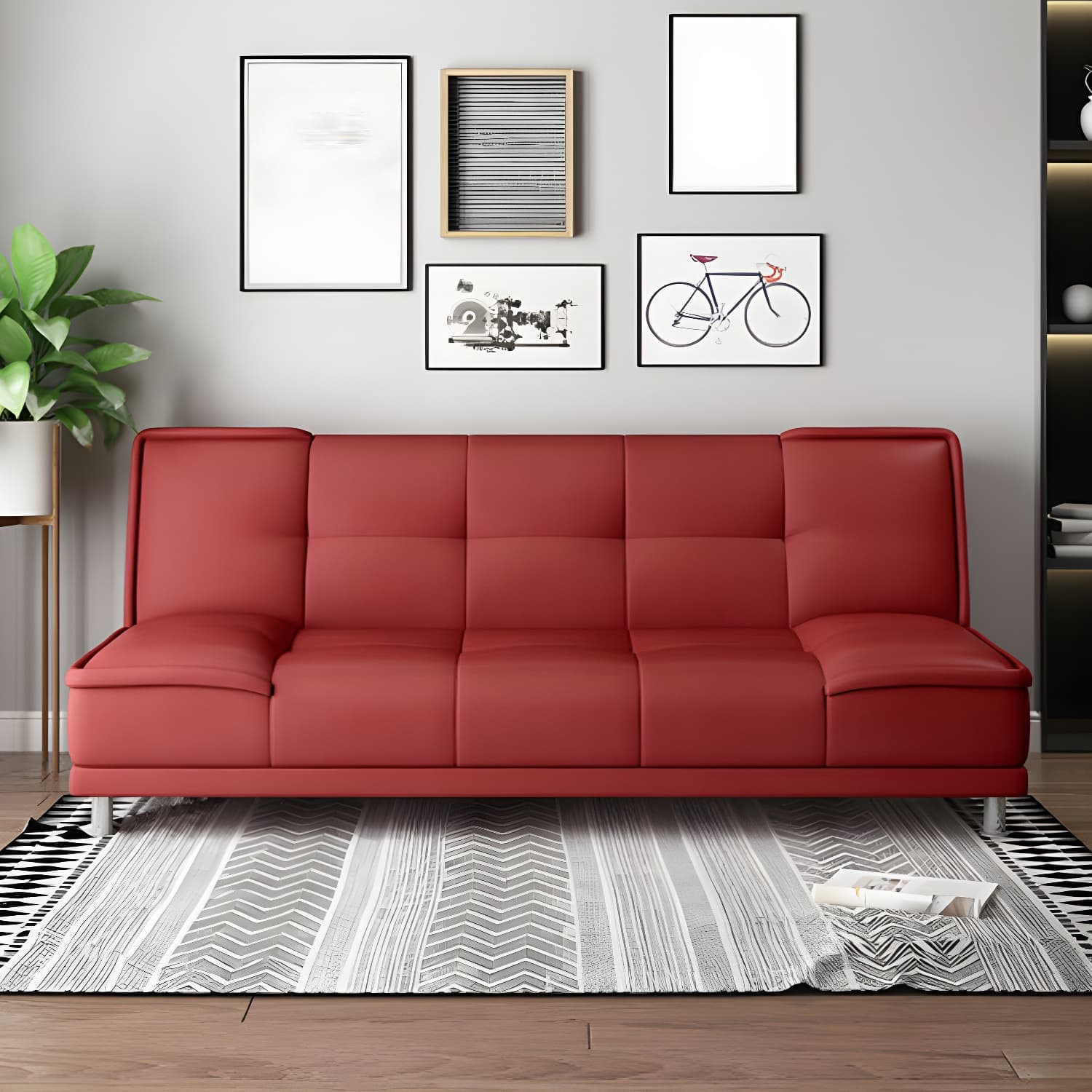 75"Modern Minimalist Armless Foldable Sleeper Leather Settee thumbnail 14