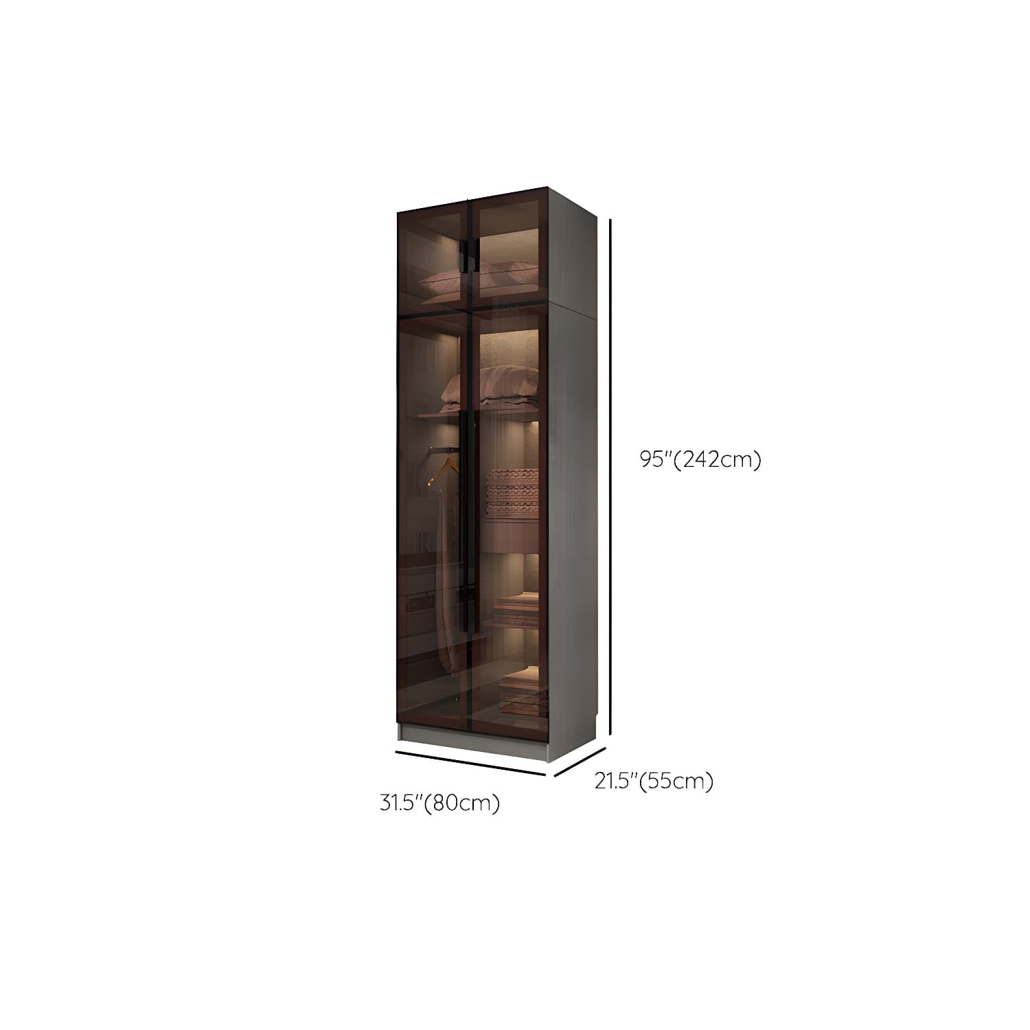 Modern Glass Hinged Doors Wardrobe Armoire Wood Frame Wardrobe with Shelves without Light thumbnail 24