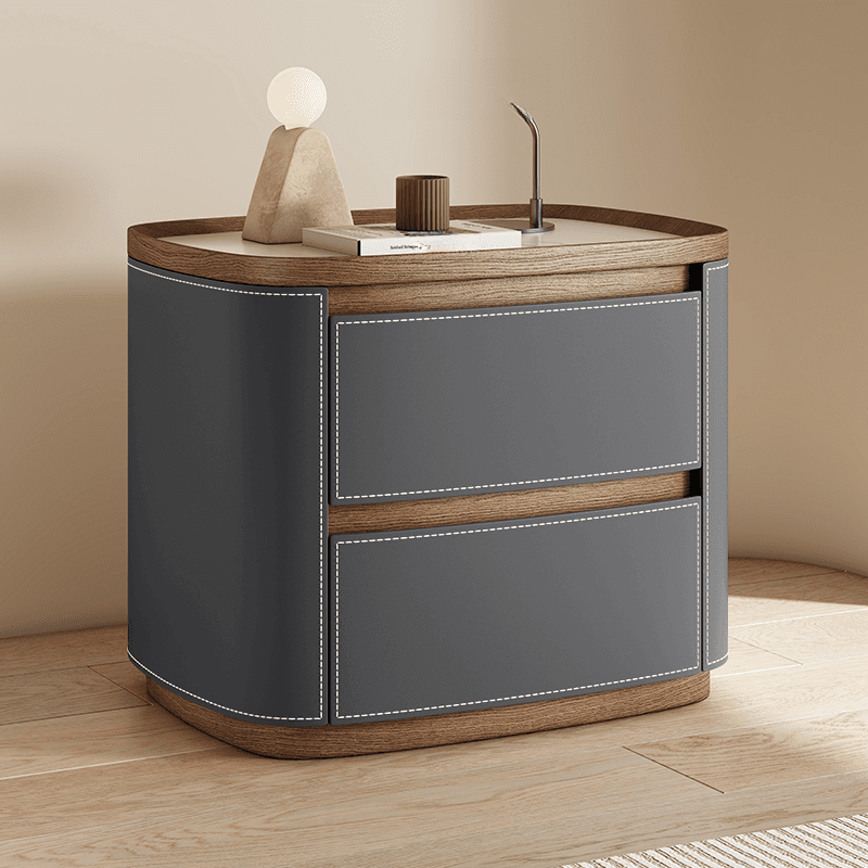 Modern Simple Style Nightstand With Drawer Storage Featuring 2 Drawers and Stone Countertop thumbnail 2
