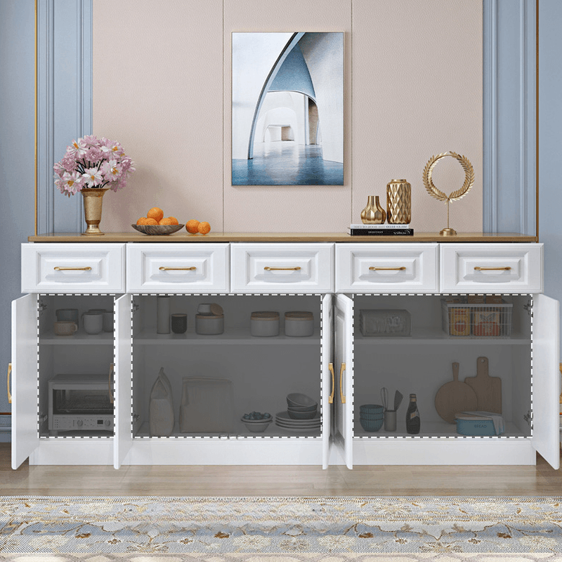 Standard/Narrow Sideboard in Timber with Drawers, 5 Doors/3 Doors/2 Doors, 2 Shelves/3 Shelves/One Internal Shelf and 5 Drawers/4 Drawers/3 Drawers in a Trendy Style thumbnail 9