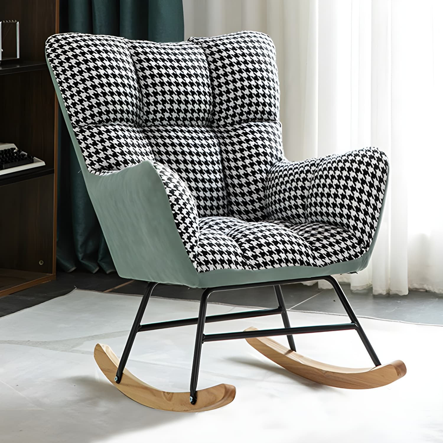 Modern Rocker Chair Upholstered Dark Legs Glider Button-Tufted thumbnail 5