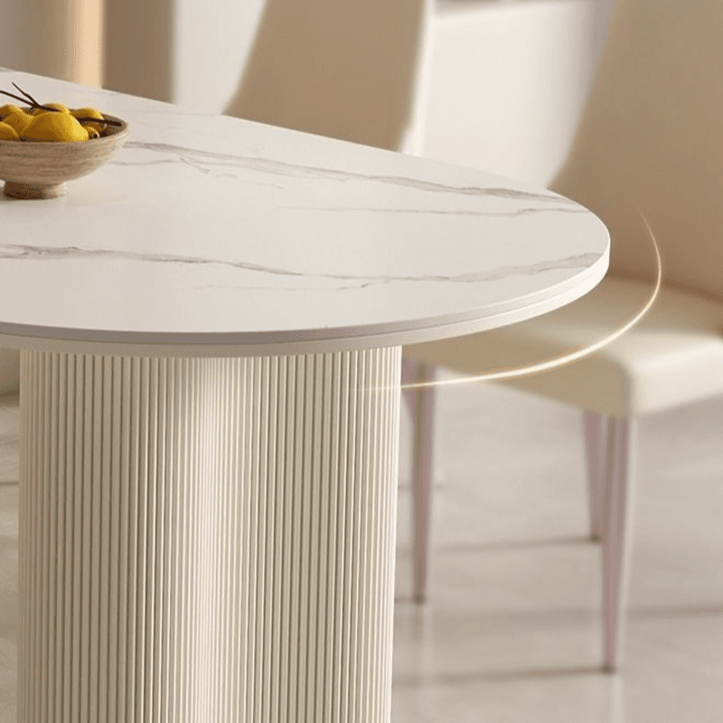 Modern Simple Style Oval Slate Dining Table Set with Dual Footing, Solid Back Panel in Chalk Color thumbnail 5