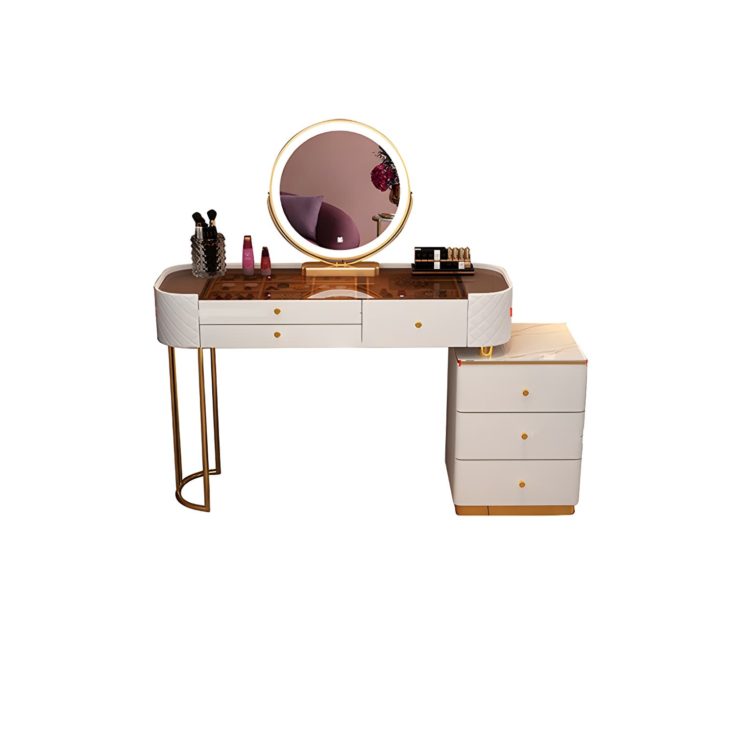 Lighted Mirror & Jewelry Makeup Vanity Metal Dressing Table Stool Set thumbnail 18
