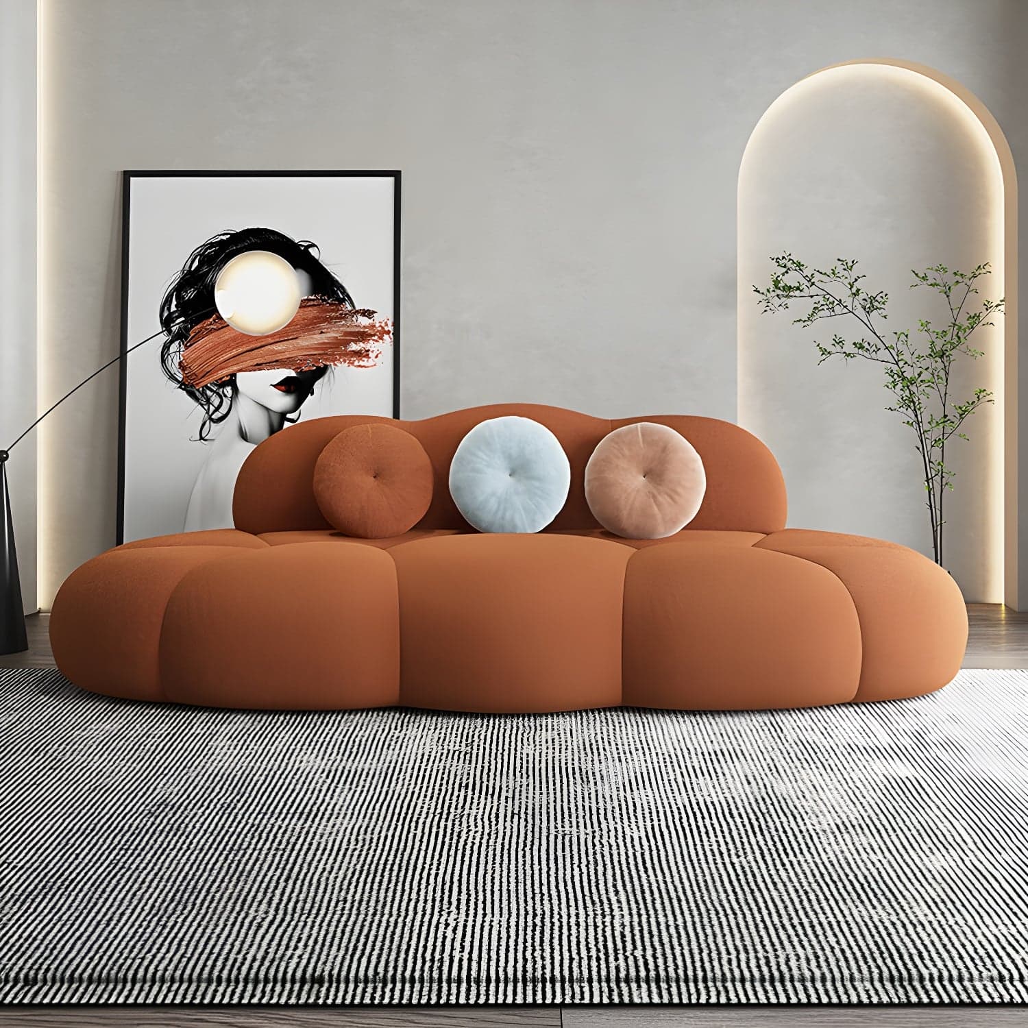 Contemporary Armless Wool Sofa with Tight Back and 3 Pillows thumbnail 10