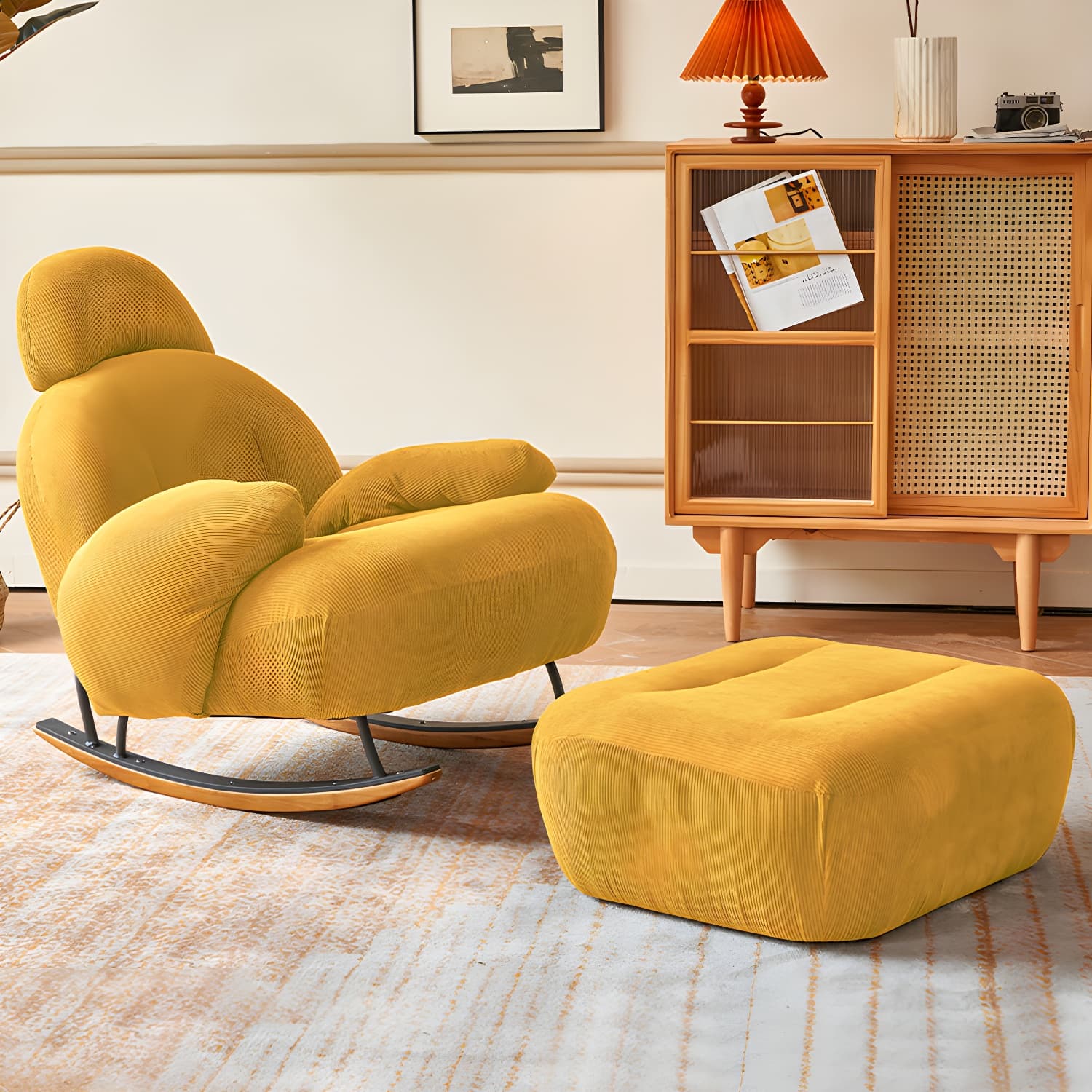 Spindle Living Room Contemporary Reclining Upholstered Rocking Accent Chair thumbnail 8