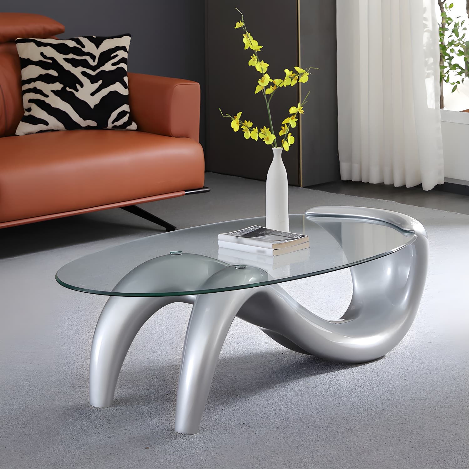 Abstract Coffee Table Contemporary Glass 15.7" Cocktail Table thumbnail 7