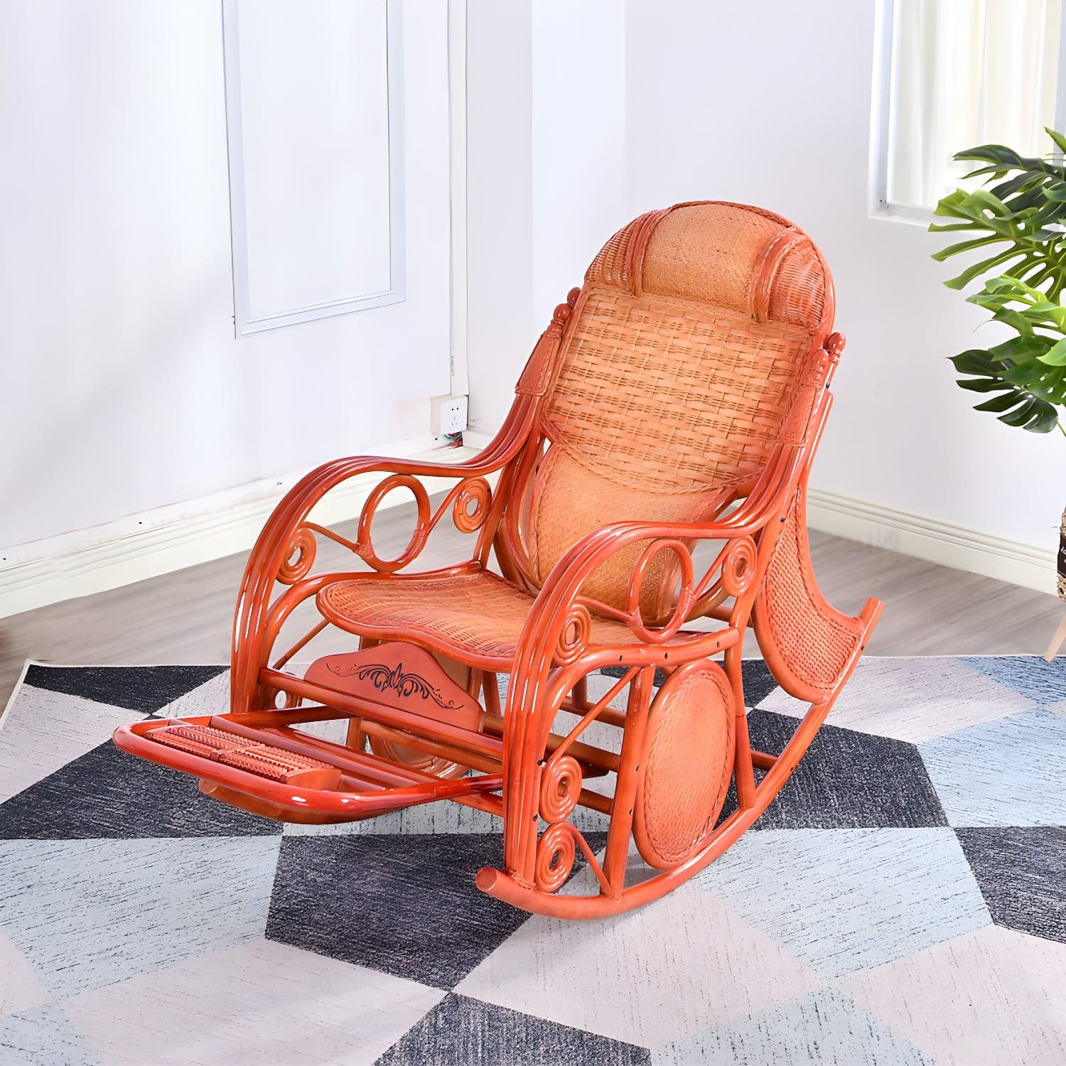 Traditional Spindle Rocking Chair Tobacco Finish with Pillow Rocker Chair Wicker thumbnail 3
