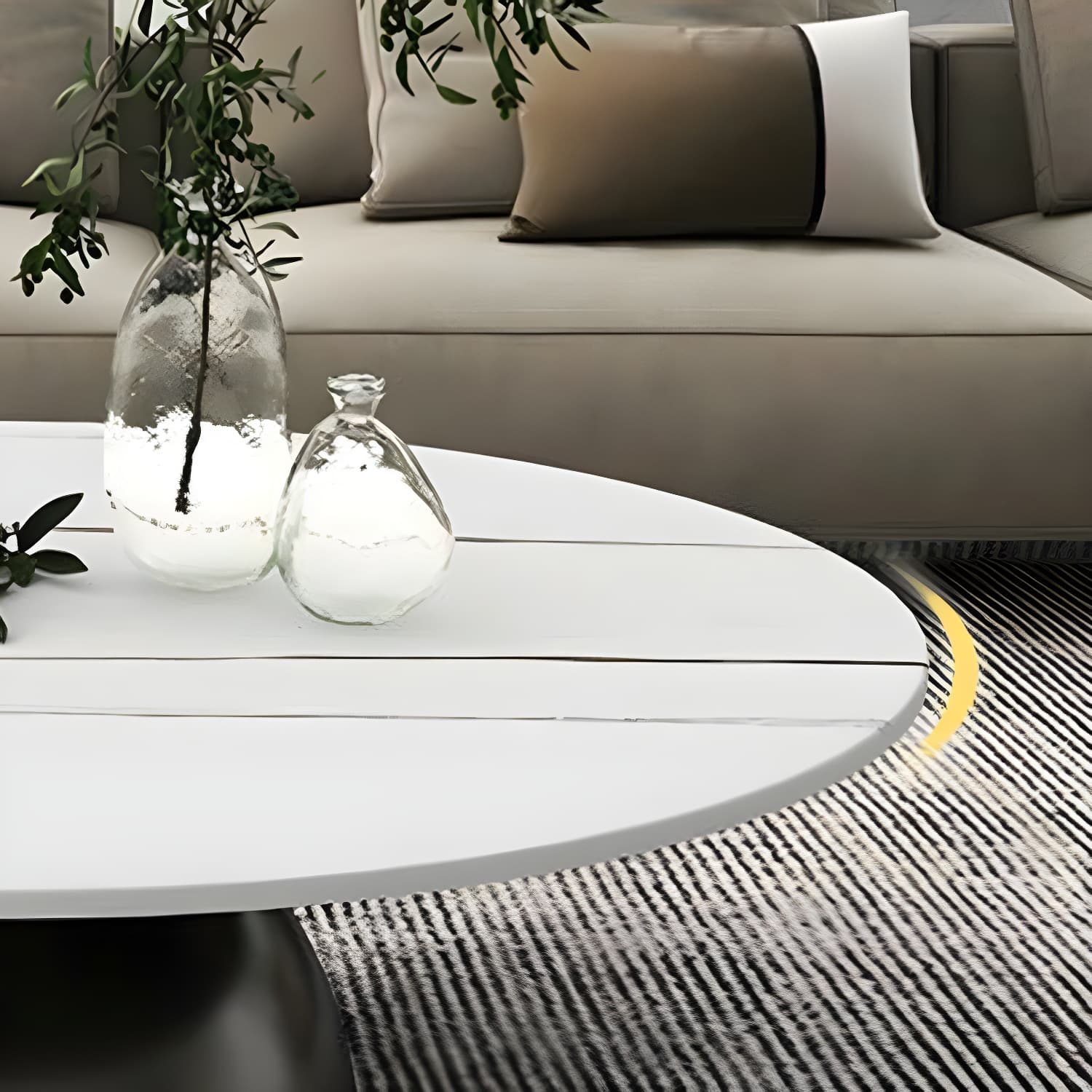 Round Stone Glam Coffee Table with Pedestal Iron Base and Built-in Storage thumbnail 11