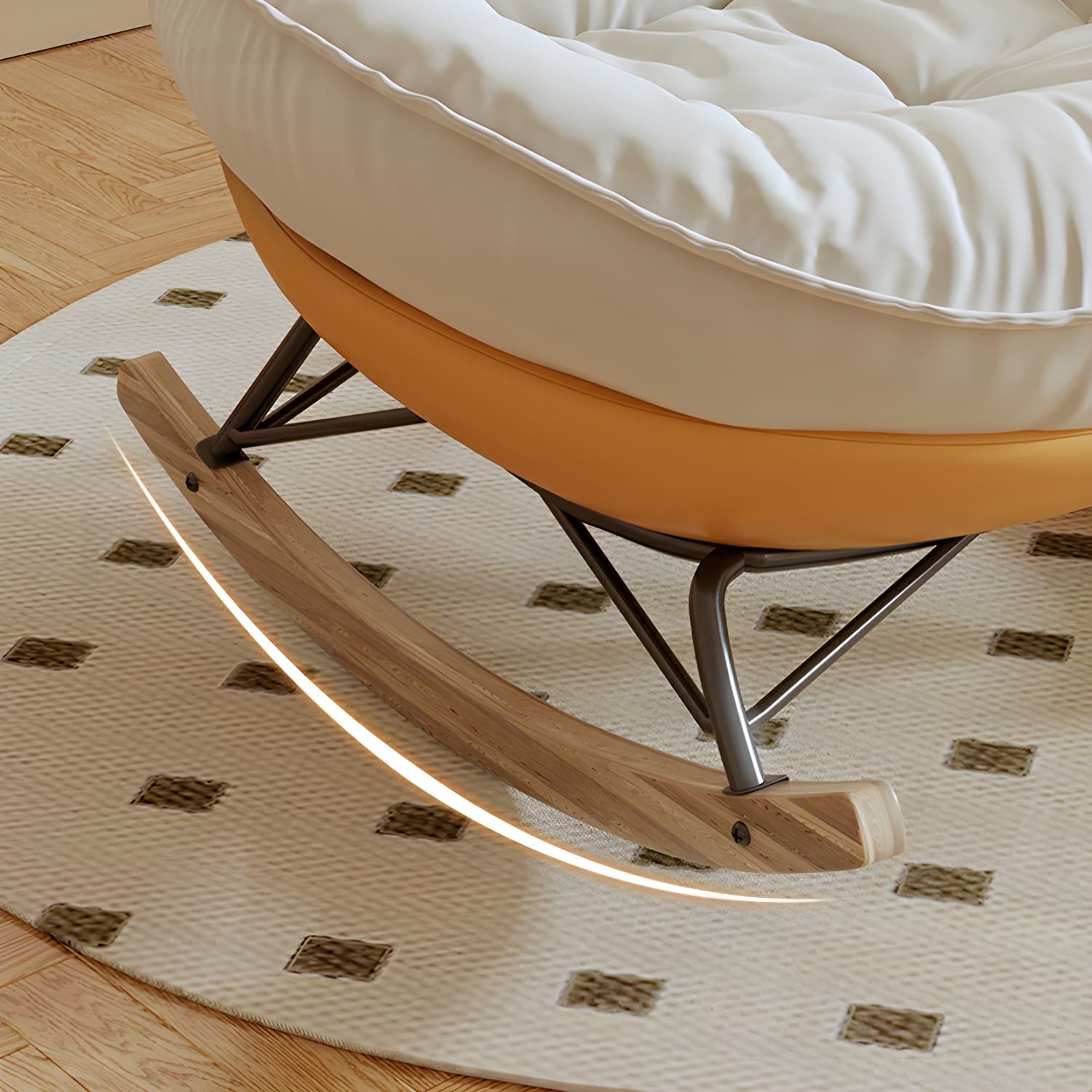 Indoor Contemporary Rocking Chair with Beige Upholstered and Wood Legs thumbnail 16