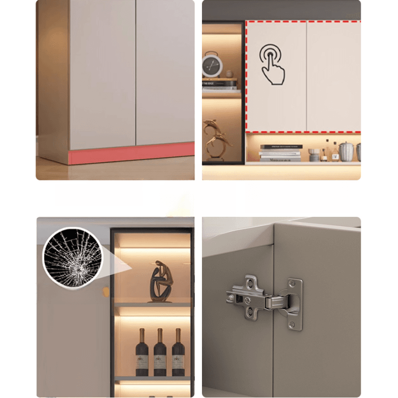 Modern Timber Countertop Server with Glazed Door Hutch, Narrow Size, Six Internal Shelves for Kitchen Cupboards thumbnail 6