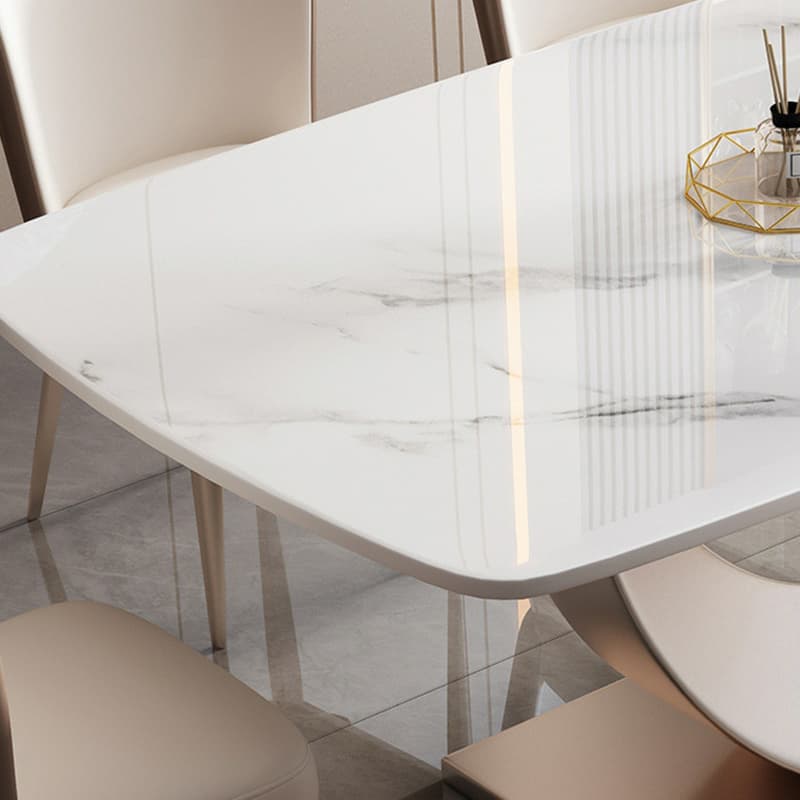 Contemporary Stone Top Dining Table with Metal Pedestal Base thumbnail 9
