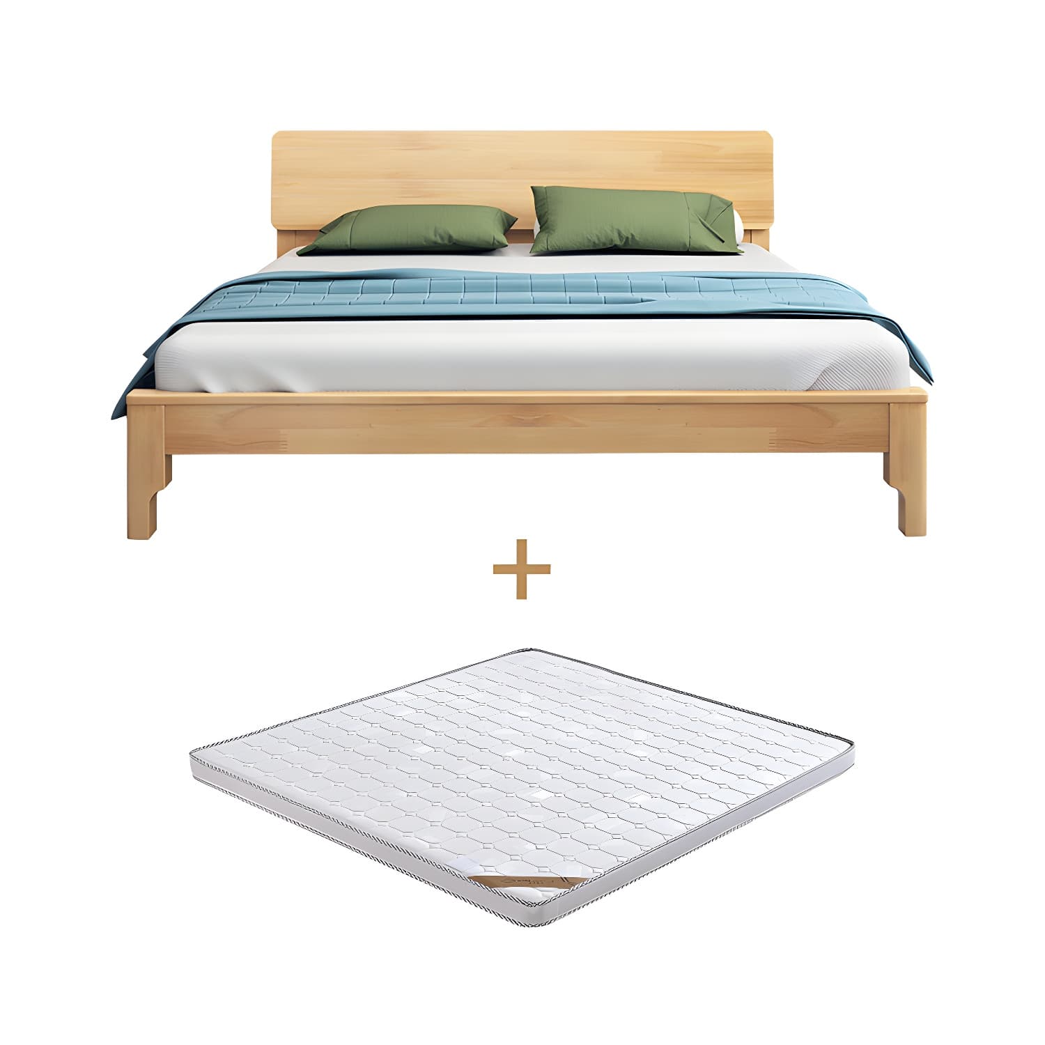 Scandinavian Solid Wood Bed with Rectangle Headboard and 4 Legs thumbnail 11