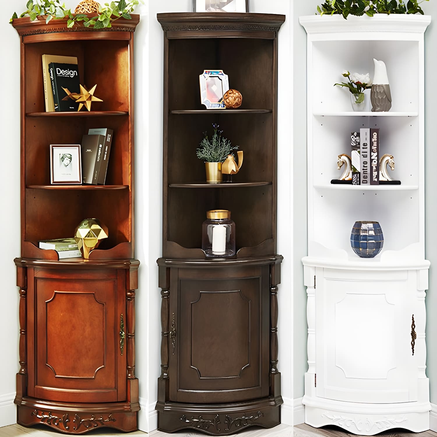 Solid Wood Triangle Corner Cabinet in Rubber Wood with Storage Shelves thumbnail 13