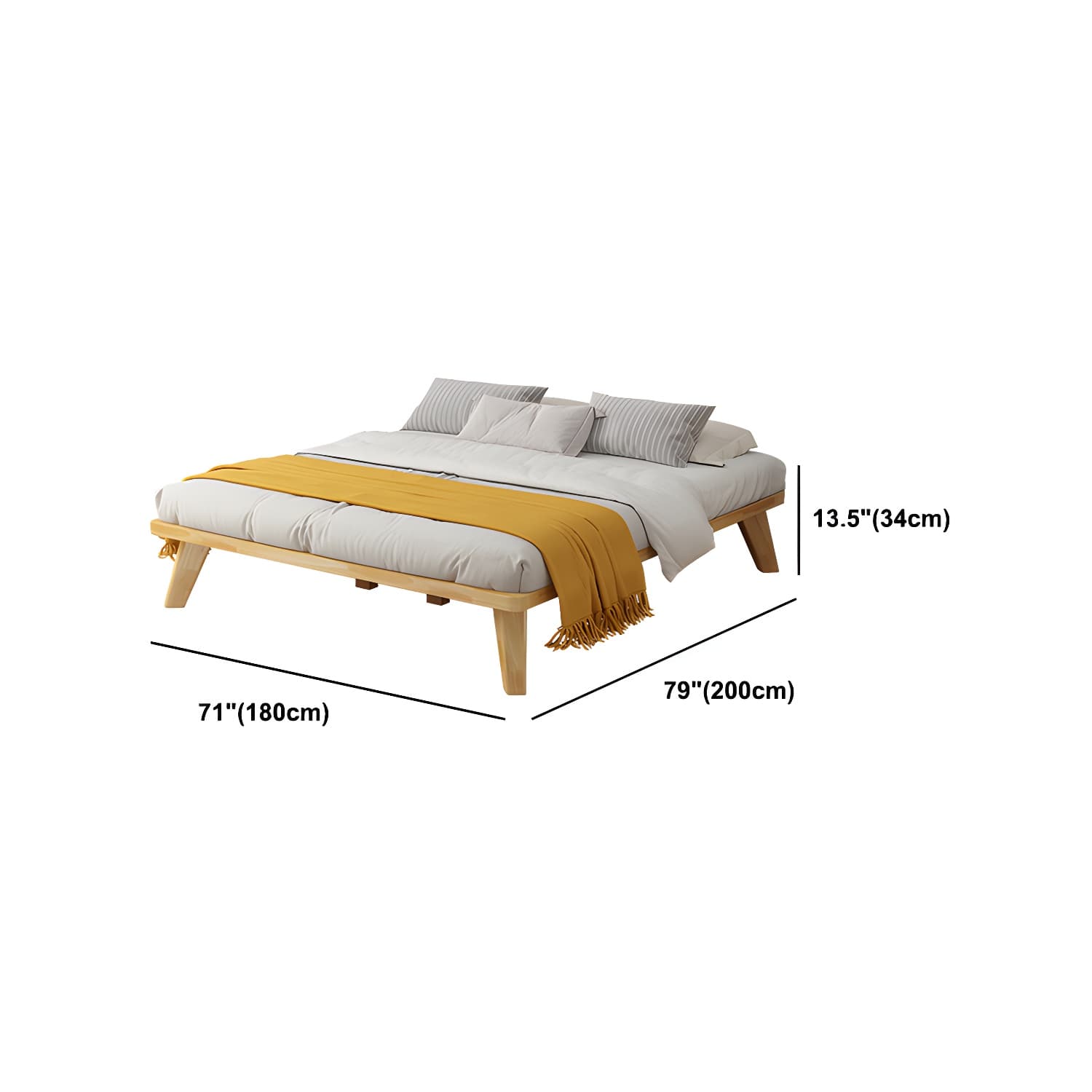 Natural Upholstered Wooden Bed Frame Nordic 13.39" H Platform Bed thumbnail 15