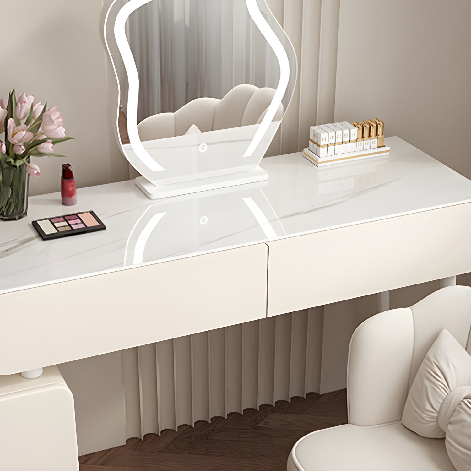 Modern Slate and Wooden Vanity Dressing Table Set with 4 Drawers thumbnail 9