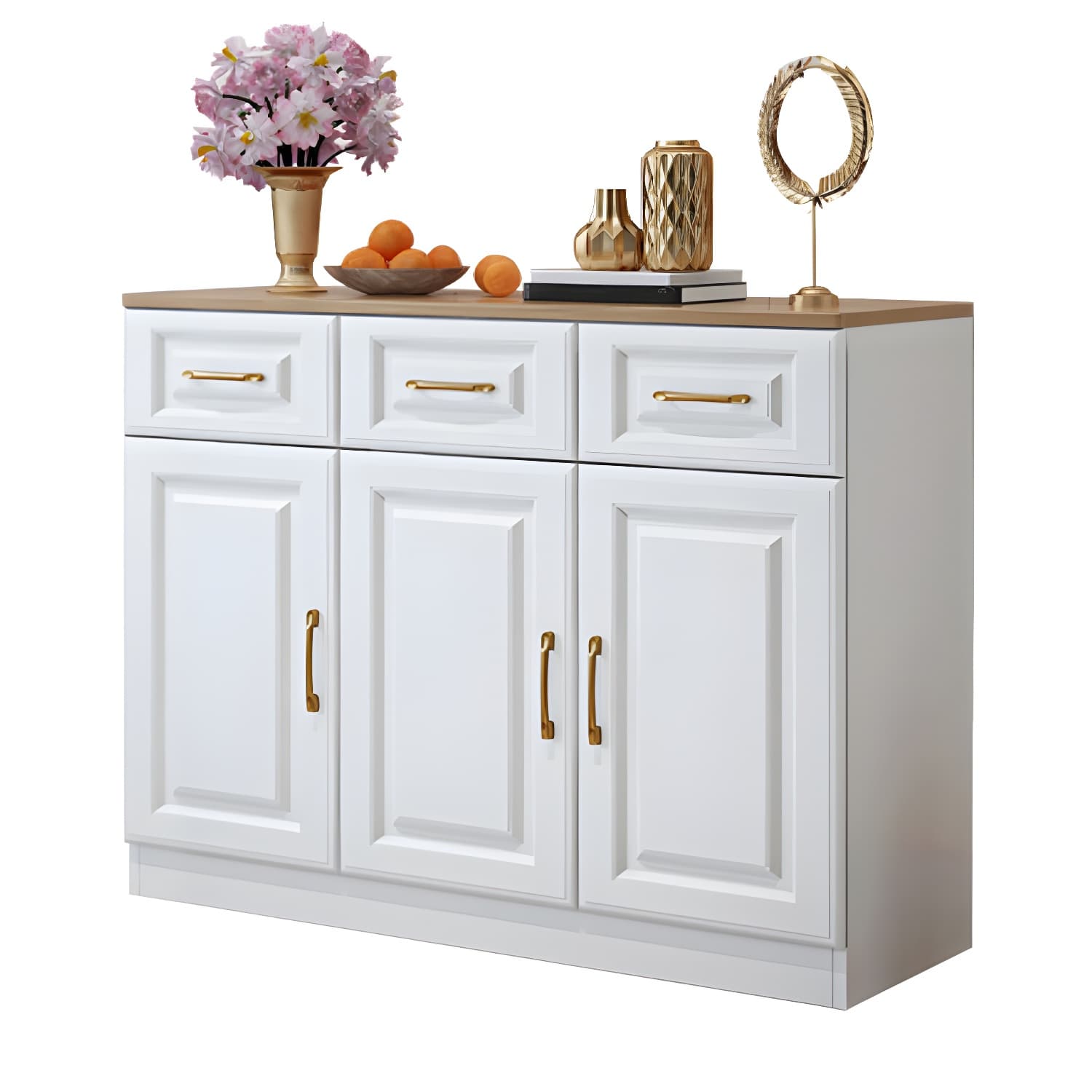 Modern Wood Buffet Sideboard with Cabinets, Drawers, and Shelves - No Distressing thumbnail 16