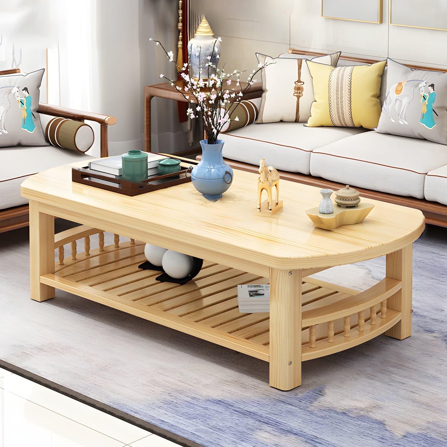 Contemporary Coffee Table Storage Solid Wood Coffee Cocktail Table thumbnail 2