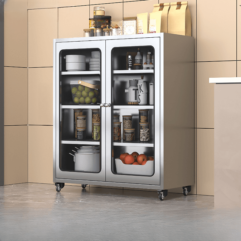 Metallic Sideboard on Roller Wheels with Stainless Steel Countertop thumbnail 5