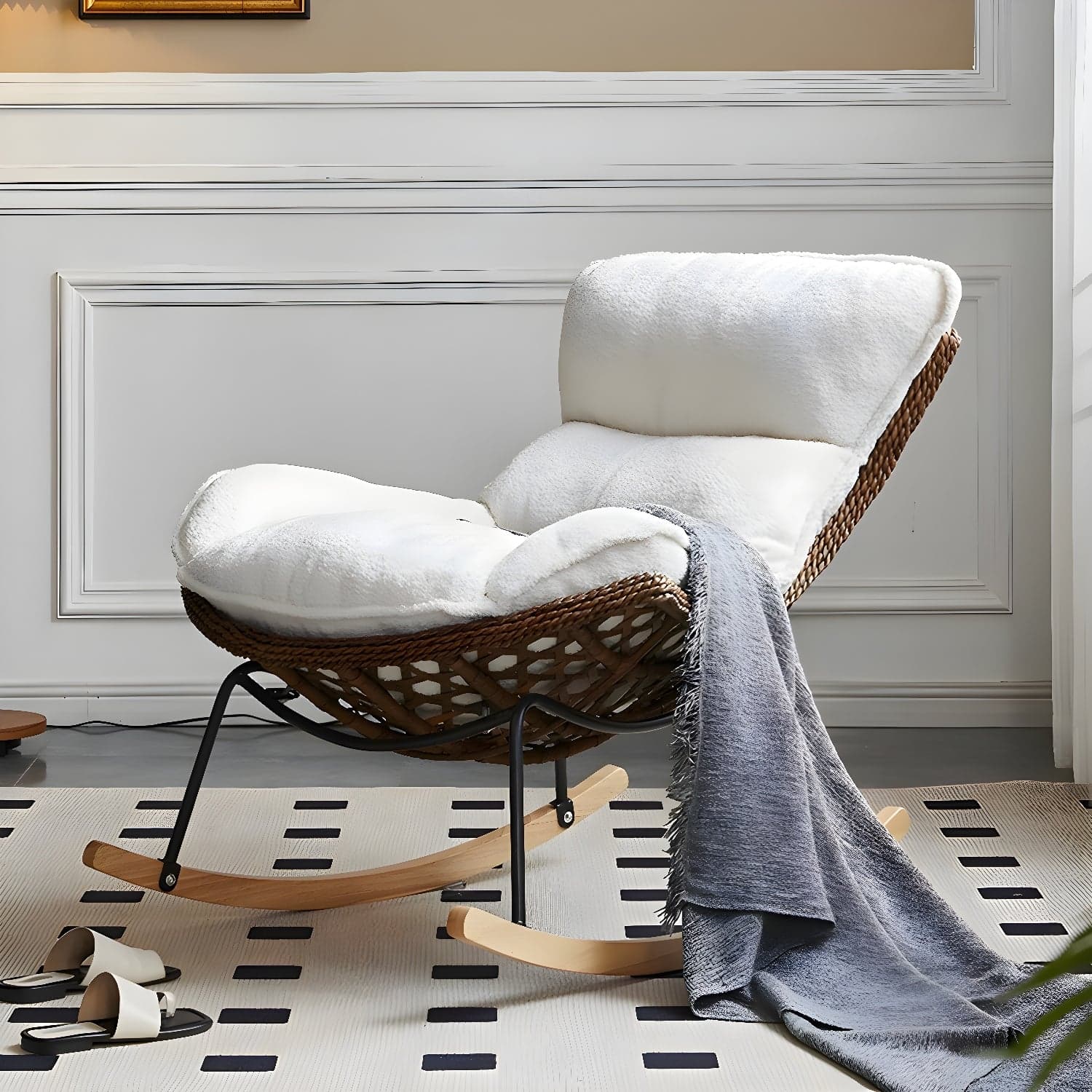 Elegant Walnut Wood Rocking Chair for Modern Living - Upholstered Seating and Stylish Track Arms thumbnail 5