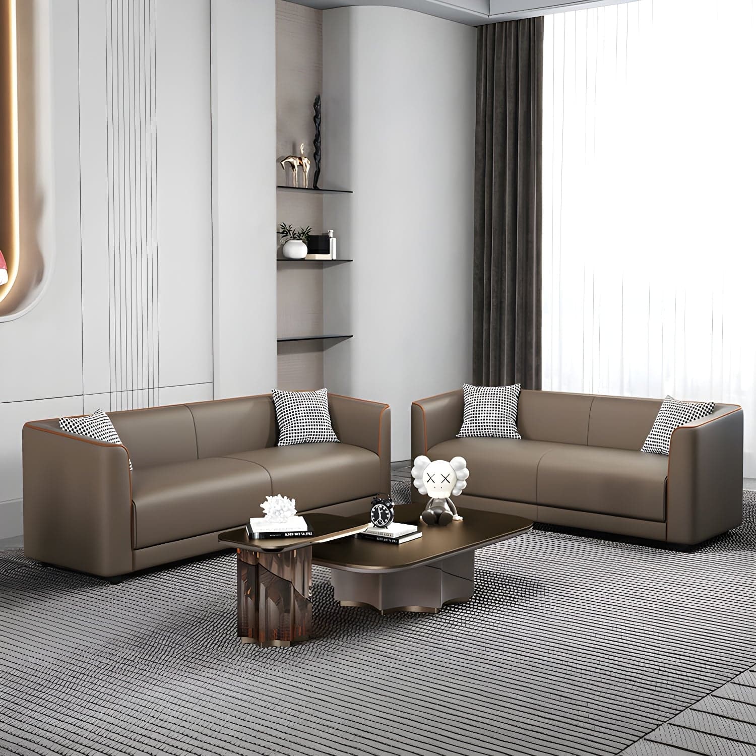 Tuxedo Arm Sofa with Tight Back 25.98" High Contemporary Faux Leather thumbnail 11