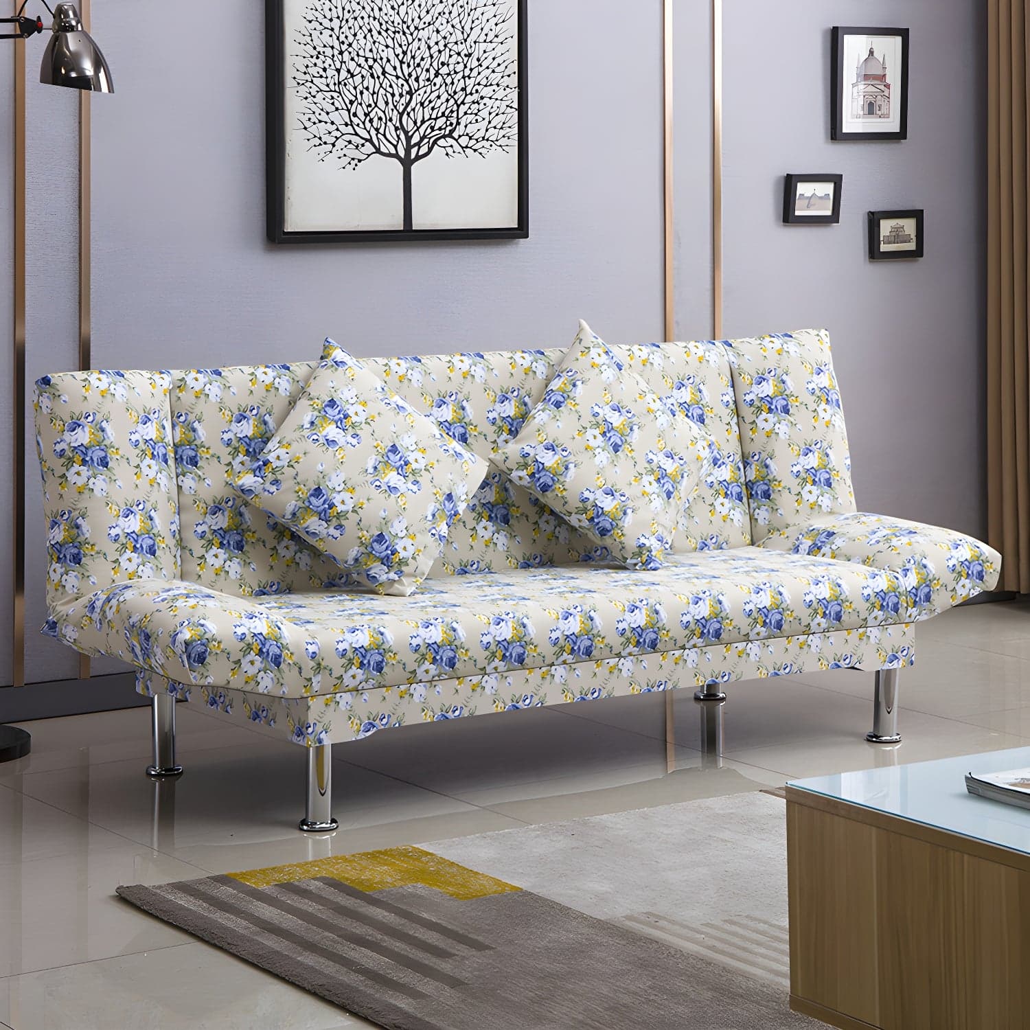 Silver Transitional Modern Tight Back Sofa Bed 29.53"High Armless Sofa Bed thumbnail 14