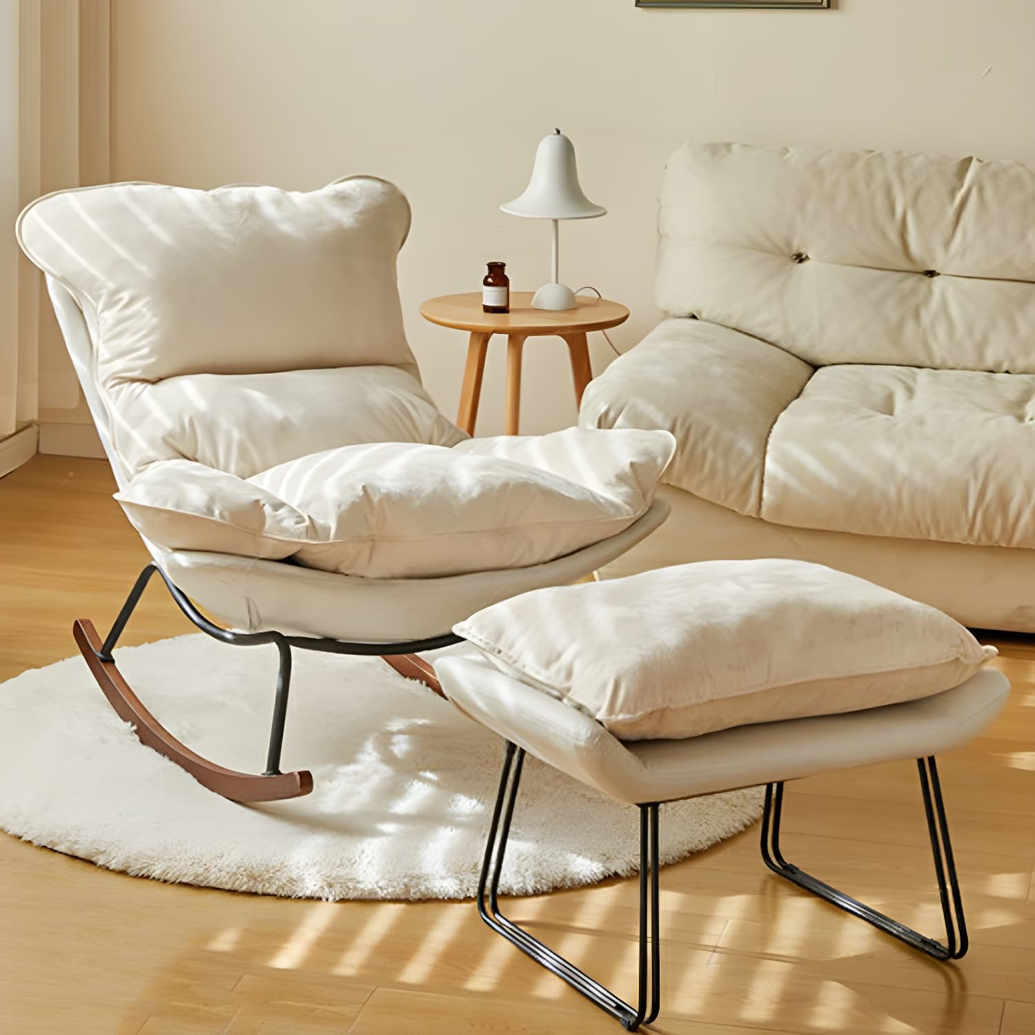 Stylish and Comfortable Modern Upholstered Rocking Chair with Natural Wood Legs thumbnail 11