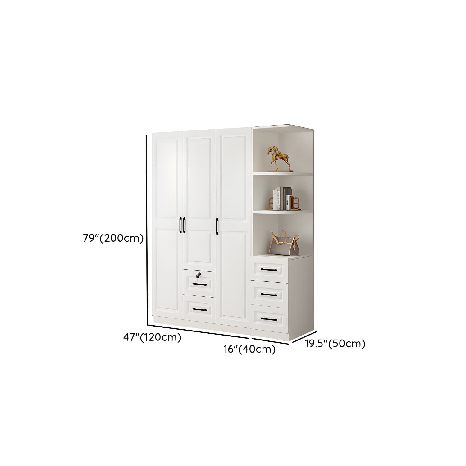 White Wood Wardrobe Armoire with Drawers, Shelves, and Clothing Rod thumbnail 24