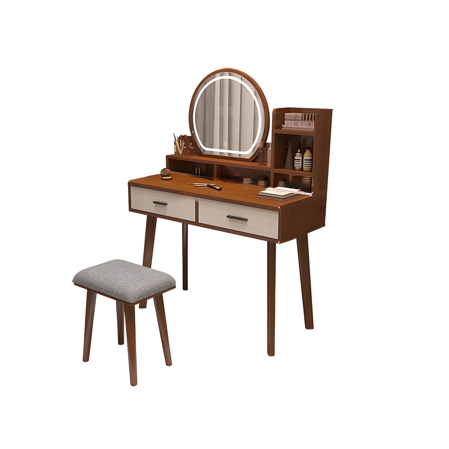 Traditional Bedroom With Drawer Solid Wood Lighted Mirror Make-up Vanity thumbnail 16