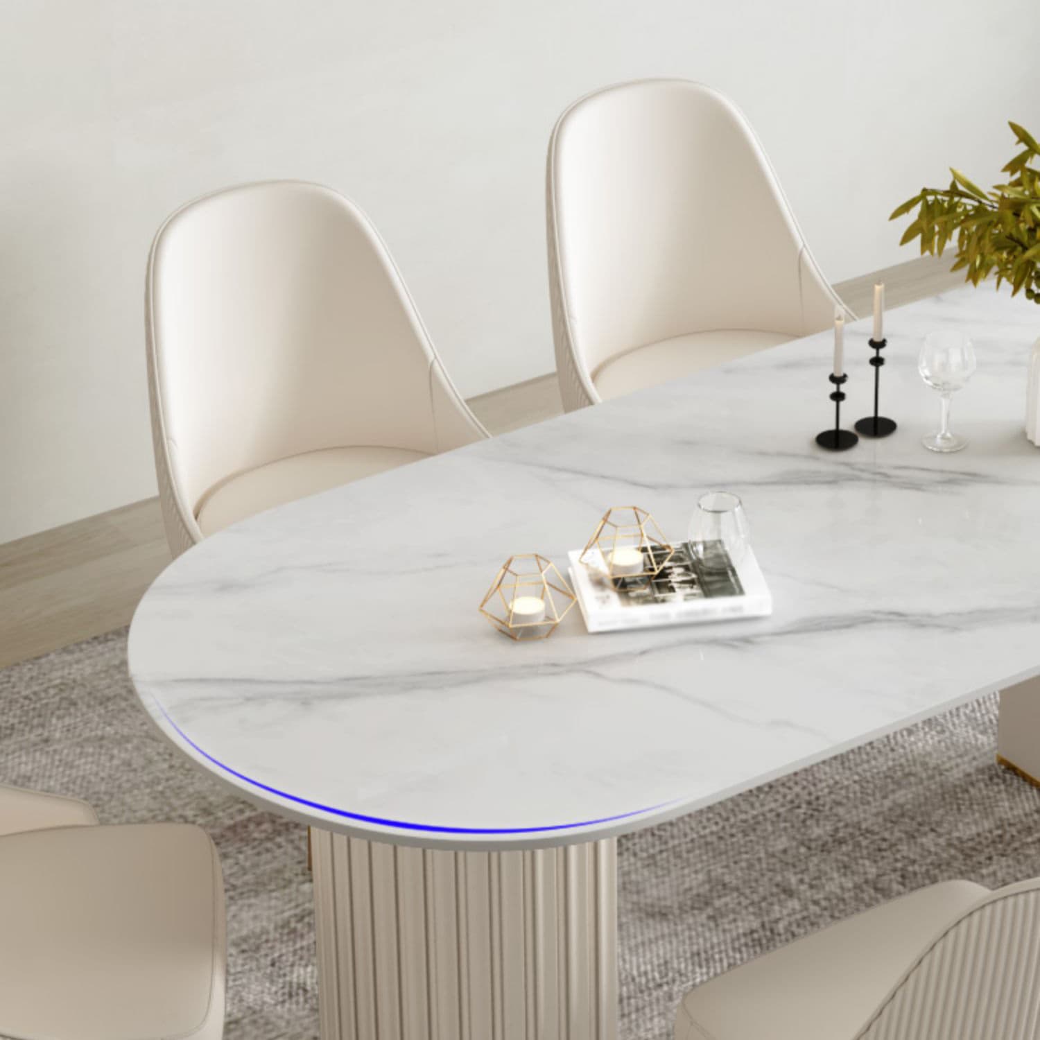 Glam 1/2/5/6/7 Pieces Dining Set Oval Sintered Stone Dining Table Set thumbnail 6