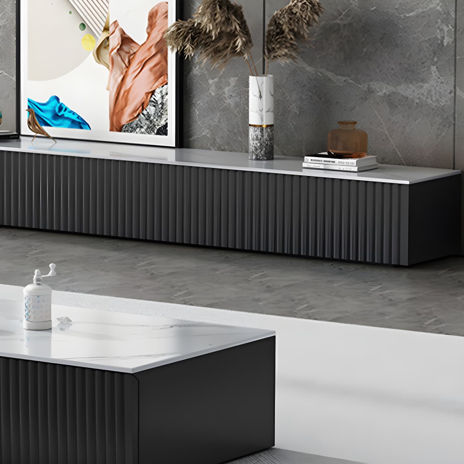 Contemporary TV Stand Console Wood TV Media Stand with Drawers thumbnail 7