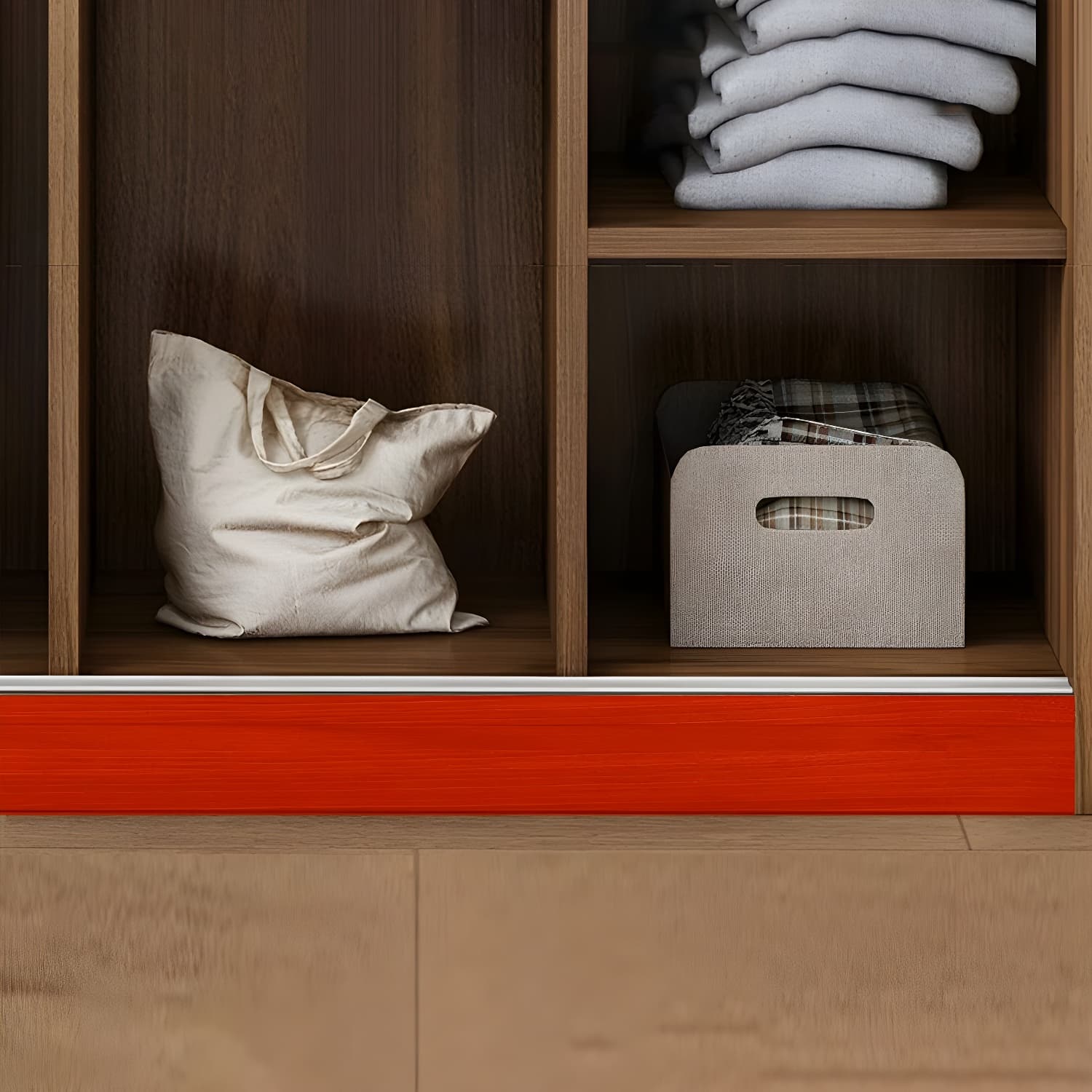 Non-Adjustable Traditional Brown Wood Wardrobe Armoire with Sliding Doors & Soft Close Drawers thumbnail 7
